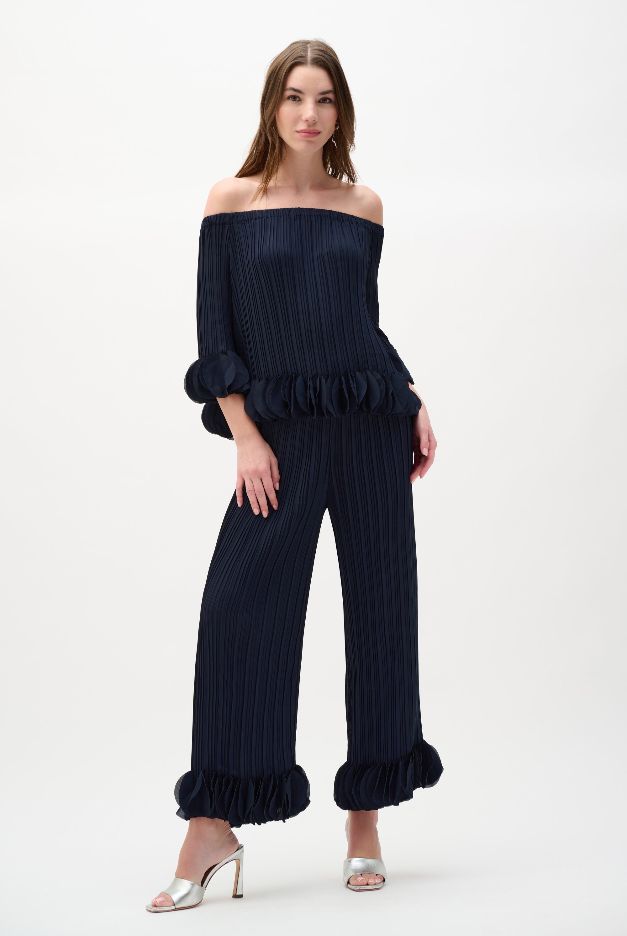 Georgette Wide Leg Pleated Pants