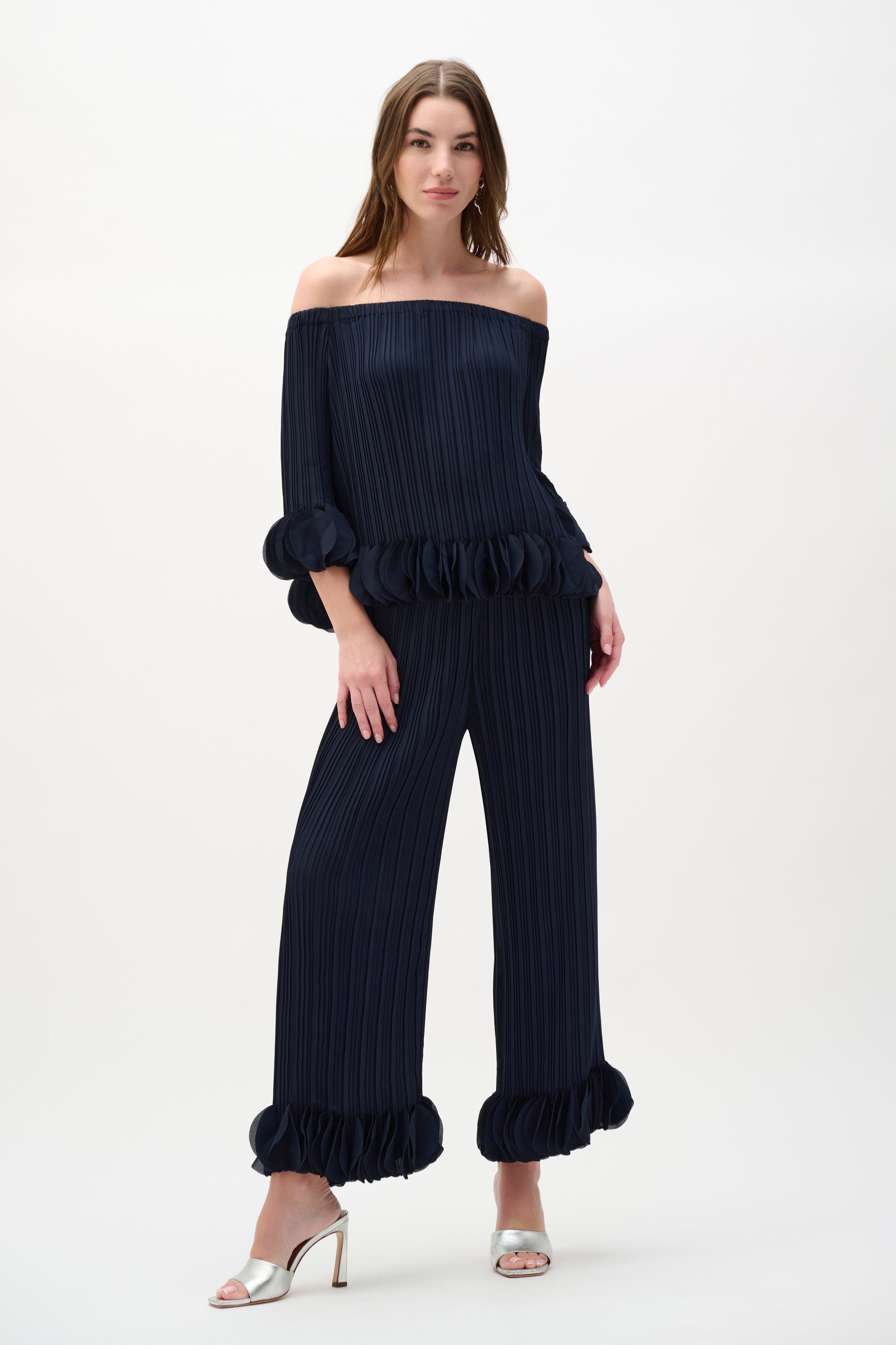 Georgette Wide Leg Pleated Pants