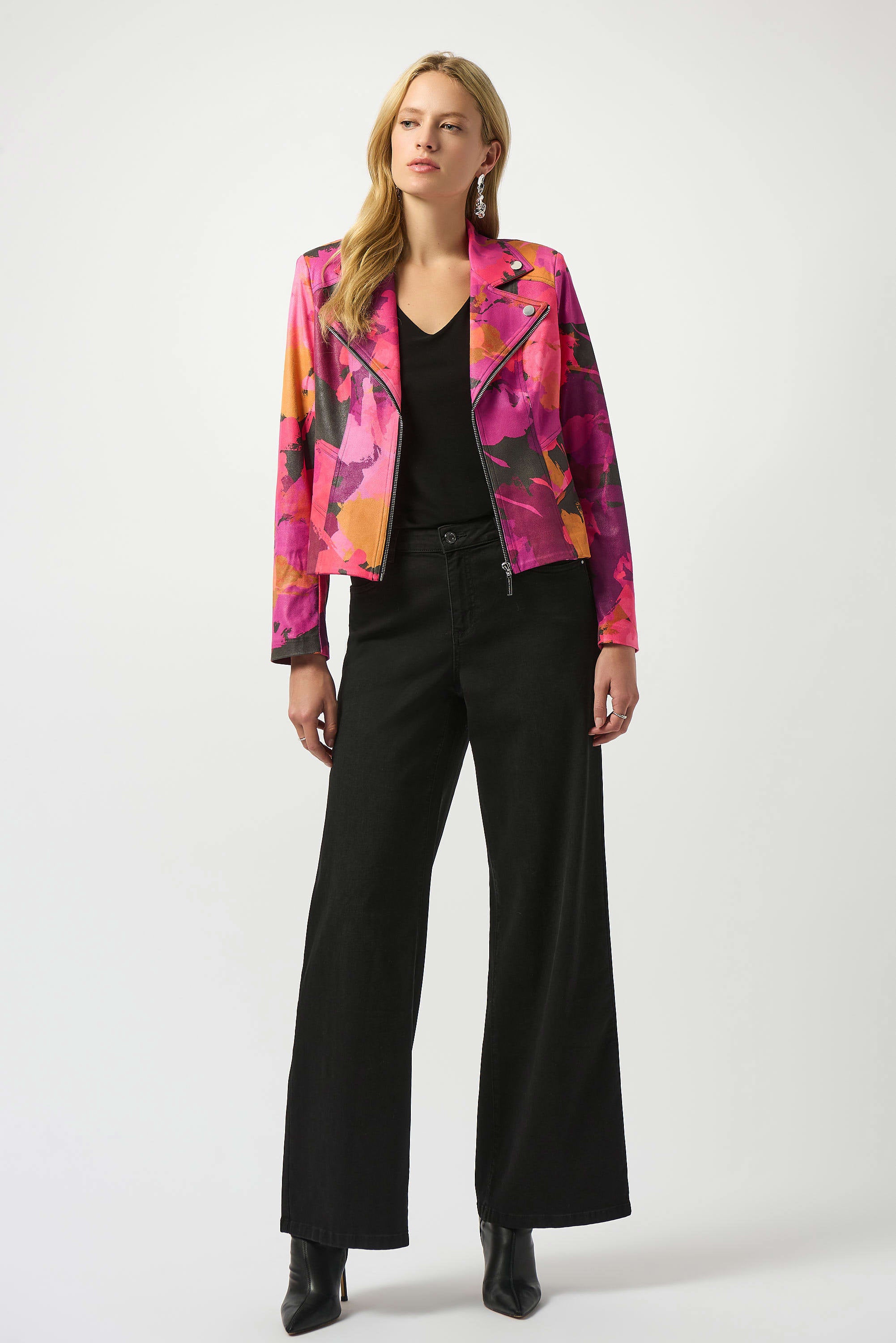 Joseph Ribkoff Foiled Faux Suede Abstract Print Fitted Jacket-253954