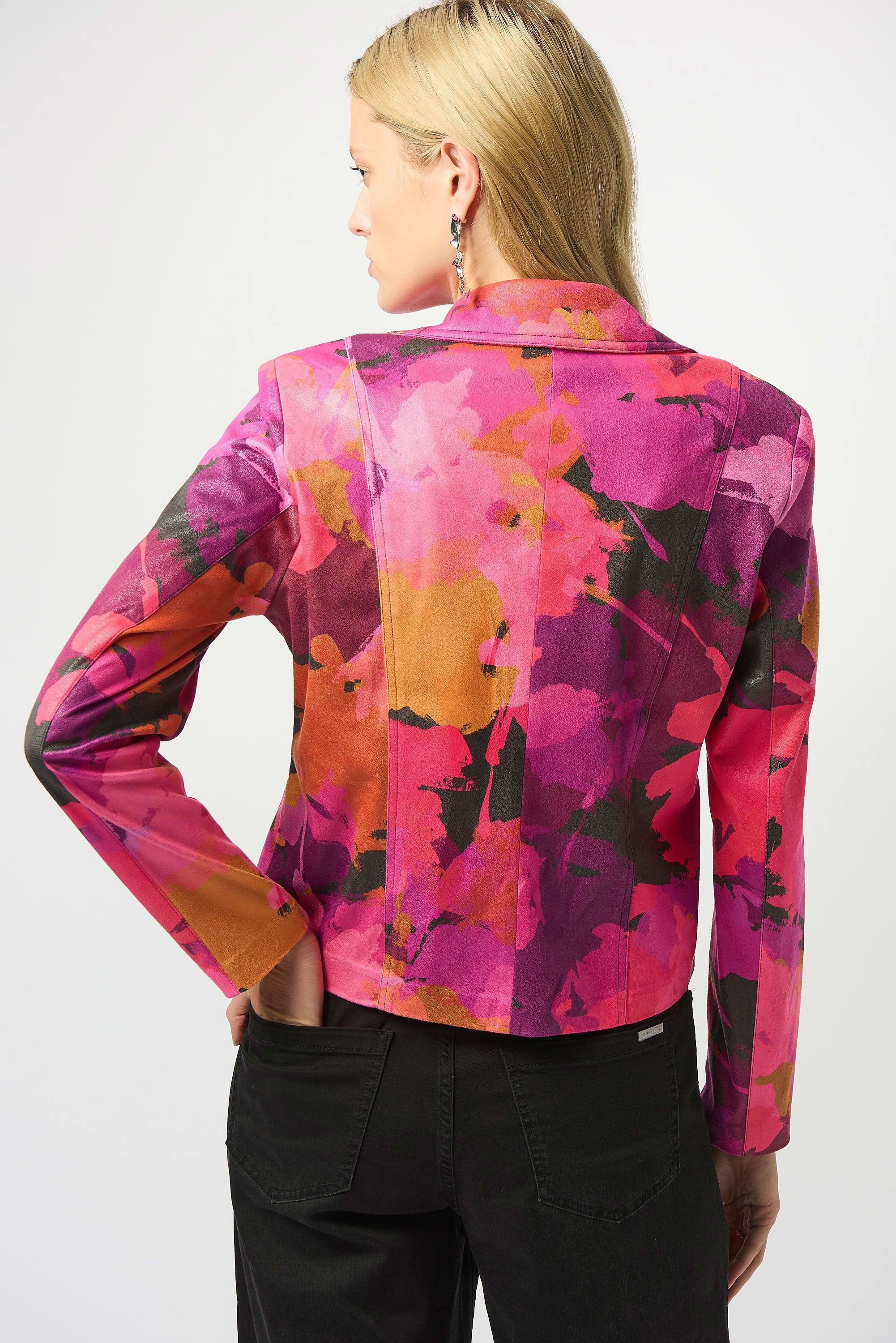 Joseph Ribkoff Foiled Faux Suede Abstract Print Fitted Jacket-253954