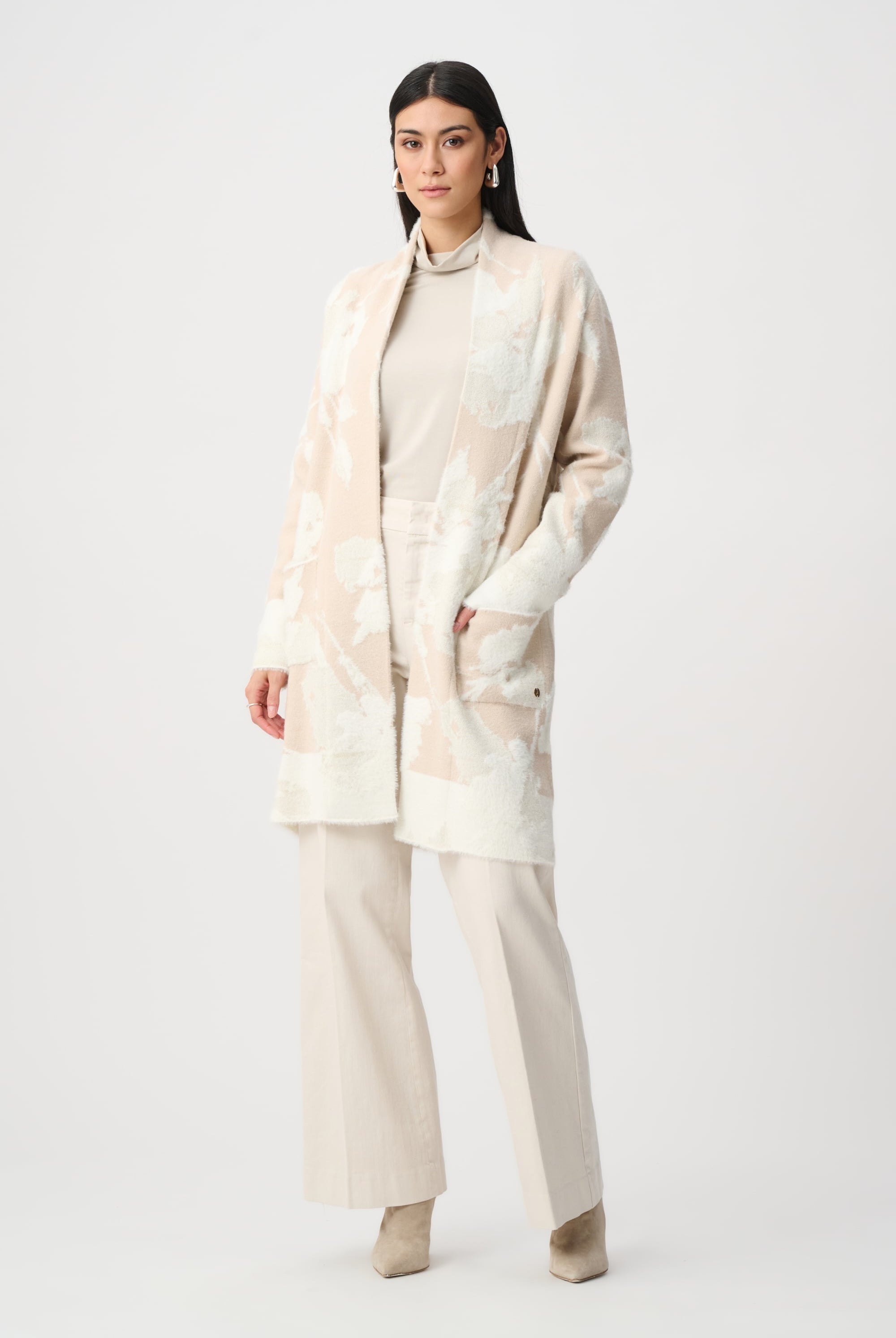 Abstract Jacquard Sweater Knit Long Cardigan