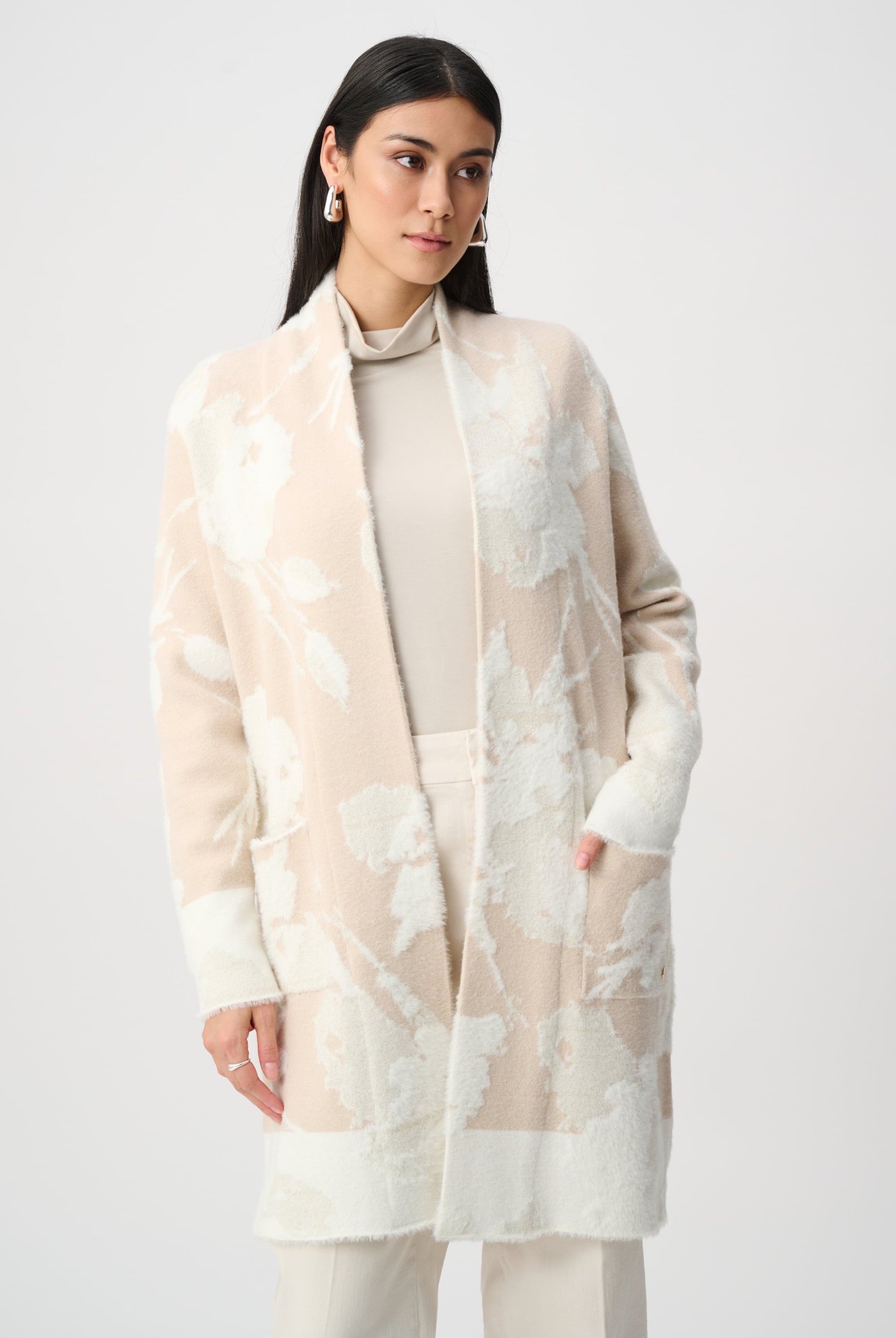 Abstract Jacquard Sweater Knit Long Cardigan
