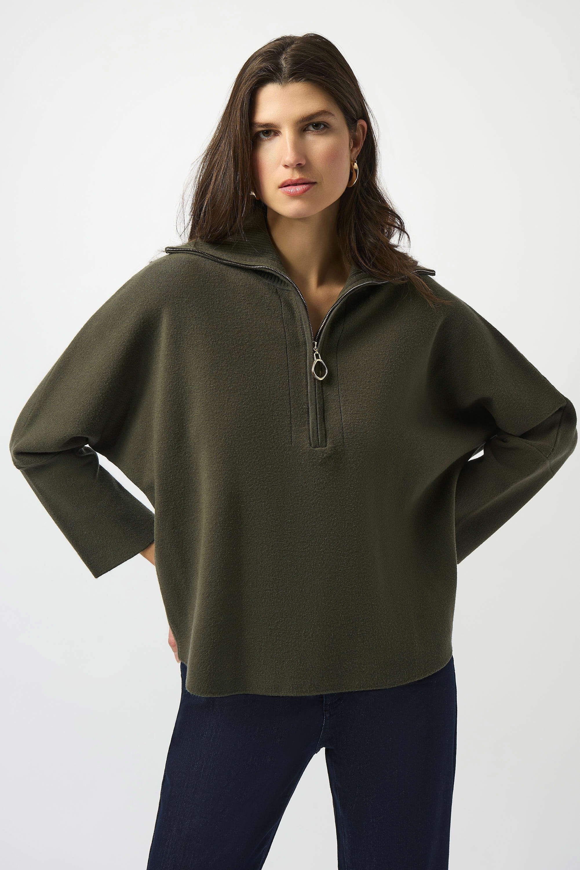 Joseph Ribkoff Sweater Knit Boxy Pullover With Zipped Collar-253963