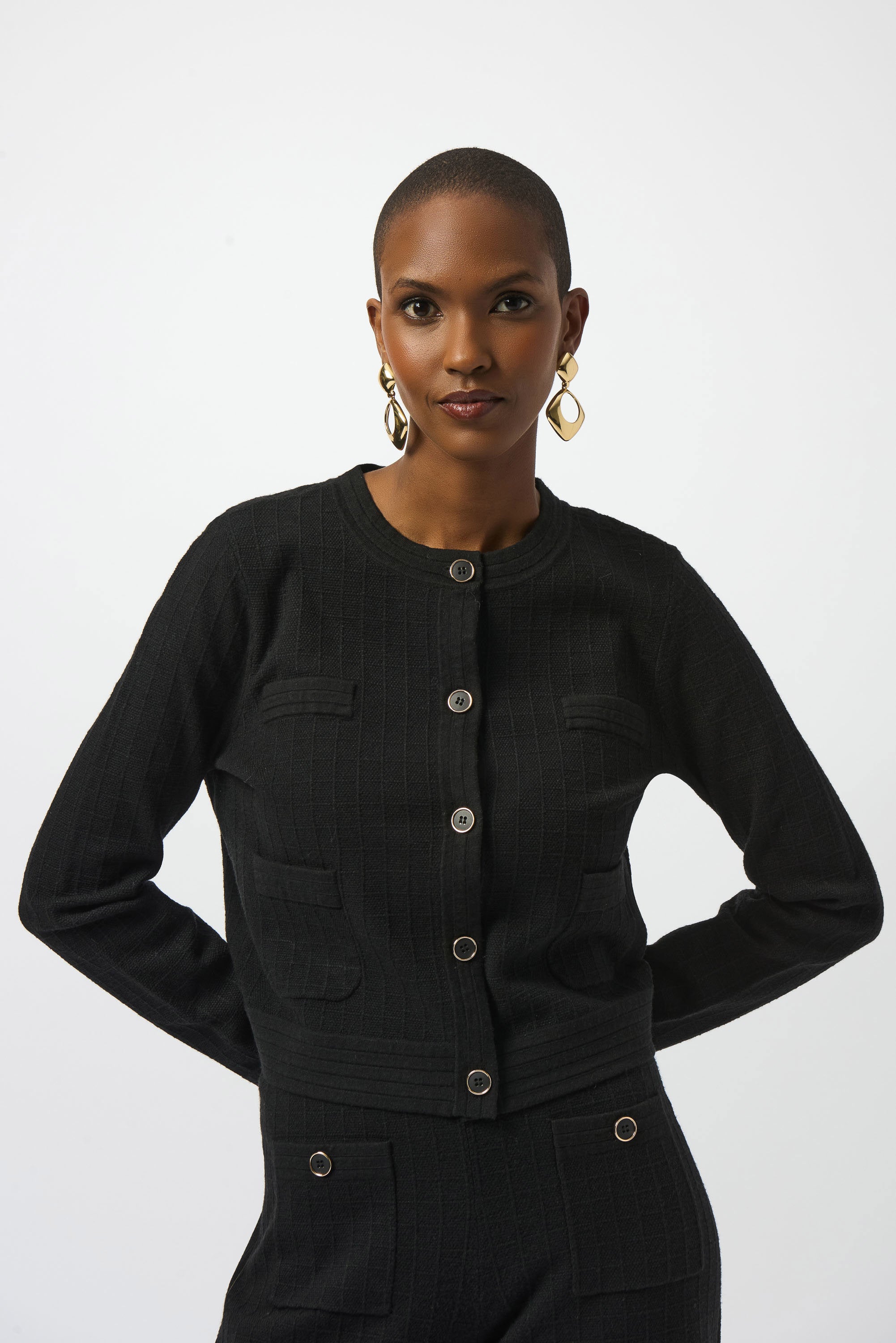 Joseph Ribkoff Sweater Knit Crew Neck Button-Front Jacket-253983