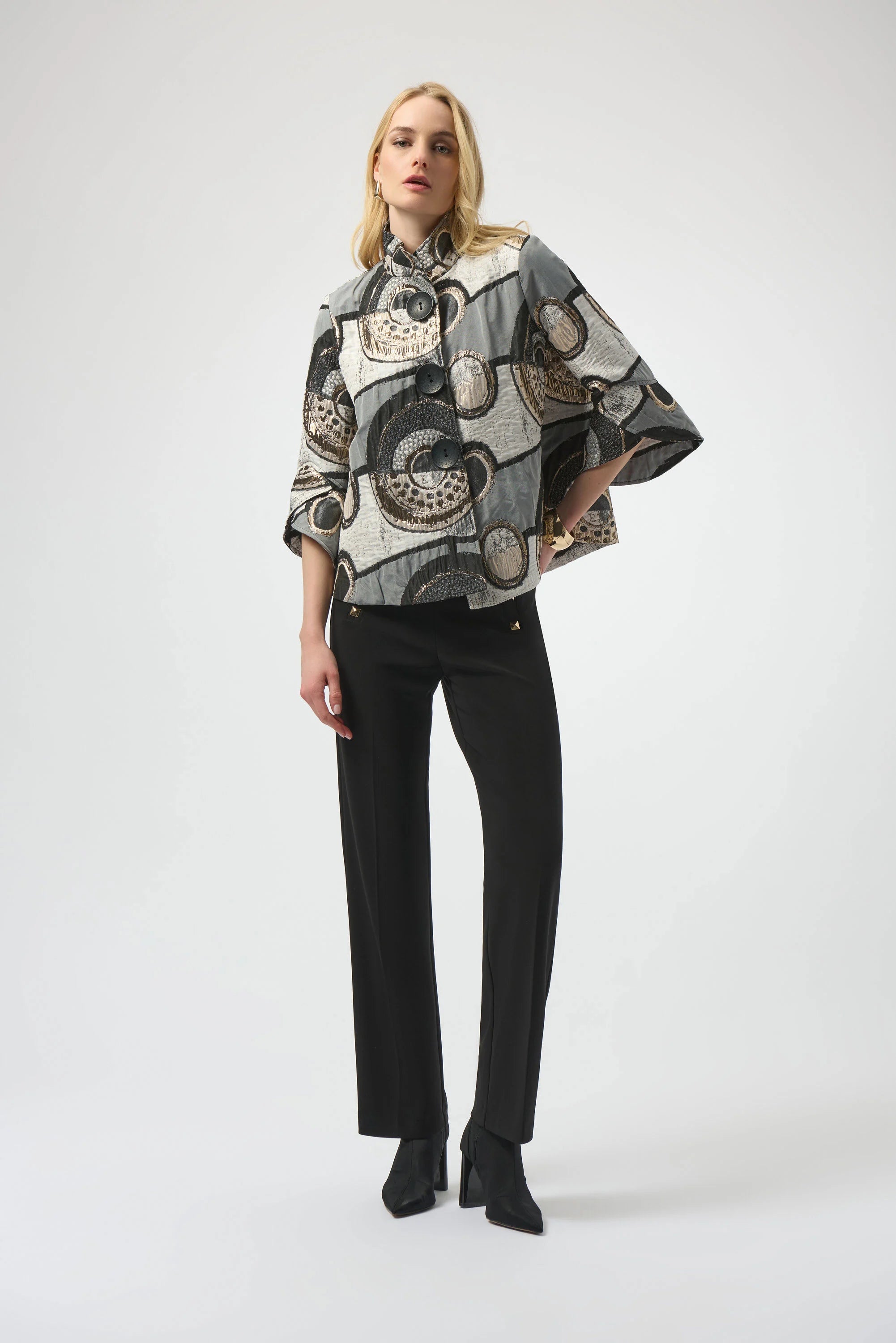 Joseph Ribkoff Abstract Jacquard Trapeze Jacket-254003
