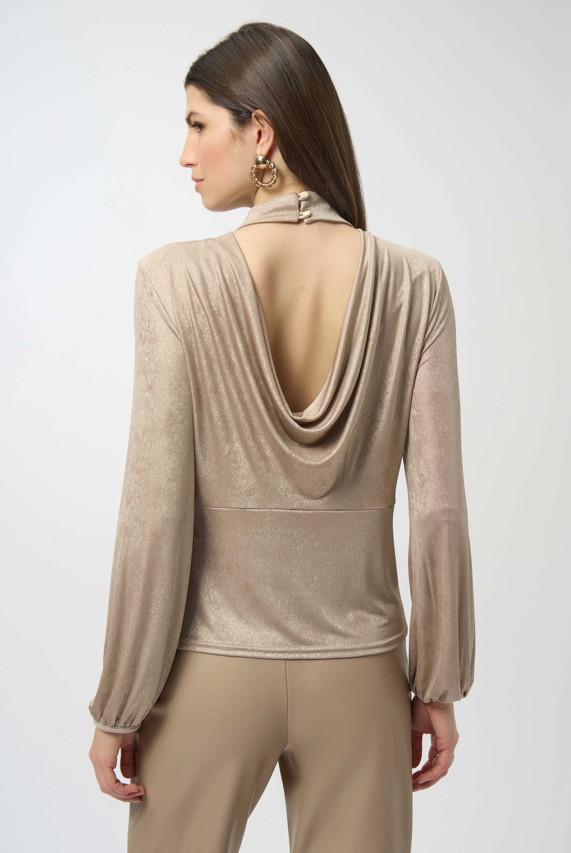 Joseph Ribkoff Foiled Knit Mock Neck Fitted Top | Unique Apparel USA