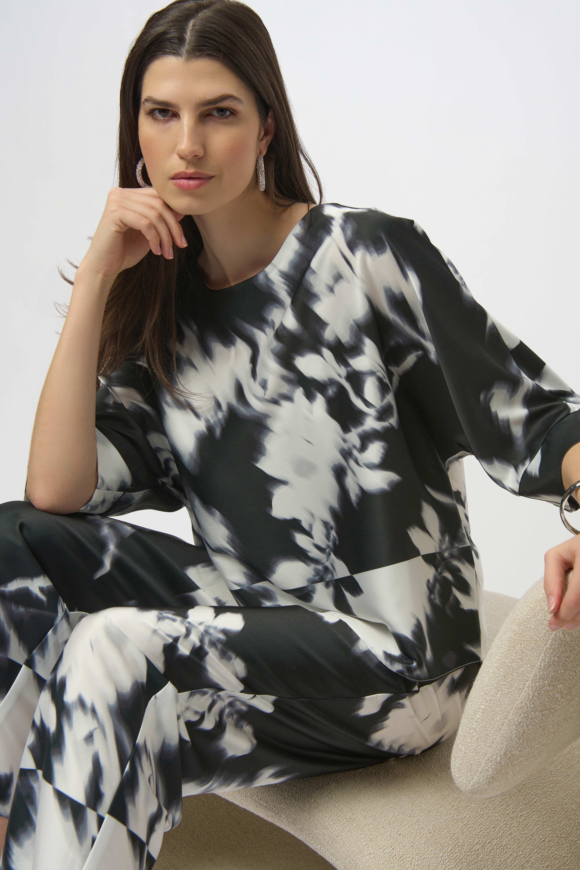 Joseph Ribkoff Satin Floral Print Boxy Top-254063