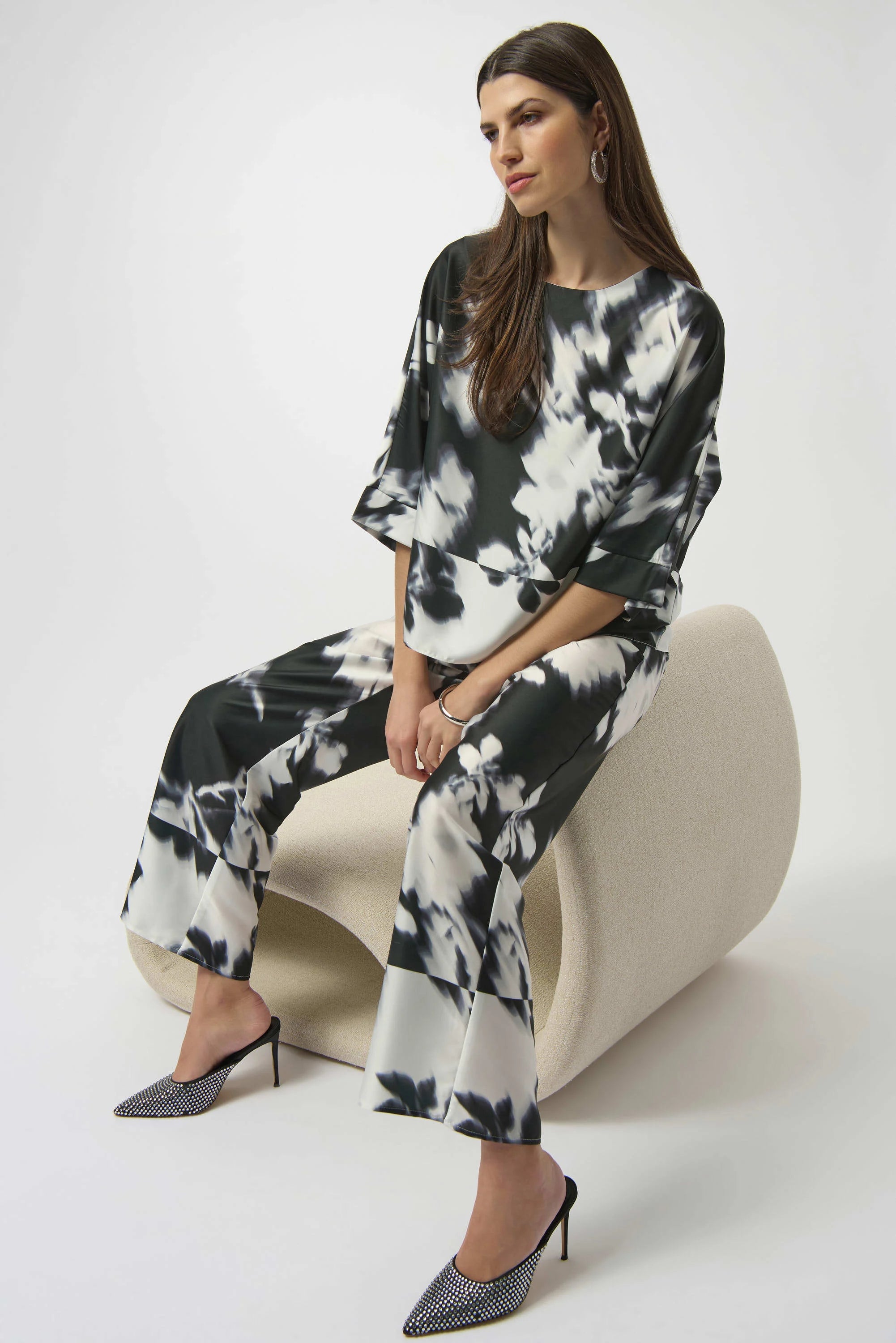 Joseph Ribkoff Satin Floral Print Wide-Leg Pants-254081