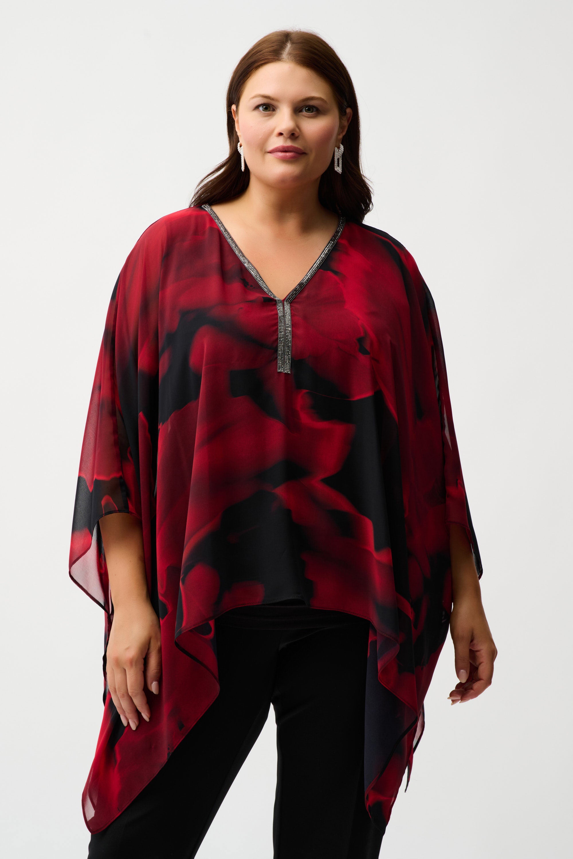 Jospeh Ribkoff Chiffon Abstract Print Poncho Top-254090