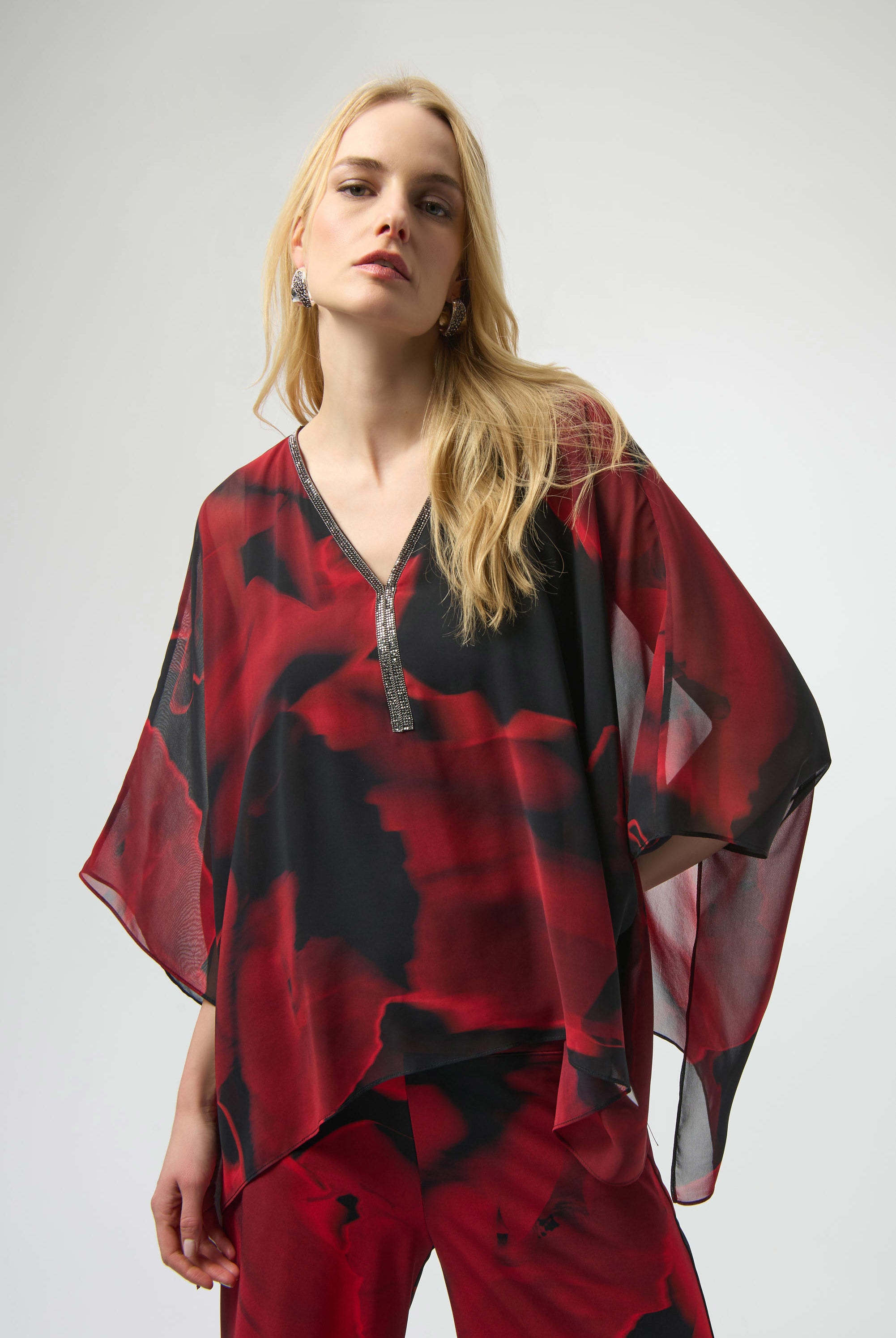 Joseph Ribkoff Chiffon Abstract Print Poncho Top 254090 | Unique Apparel USA