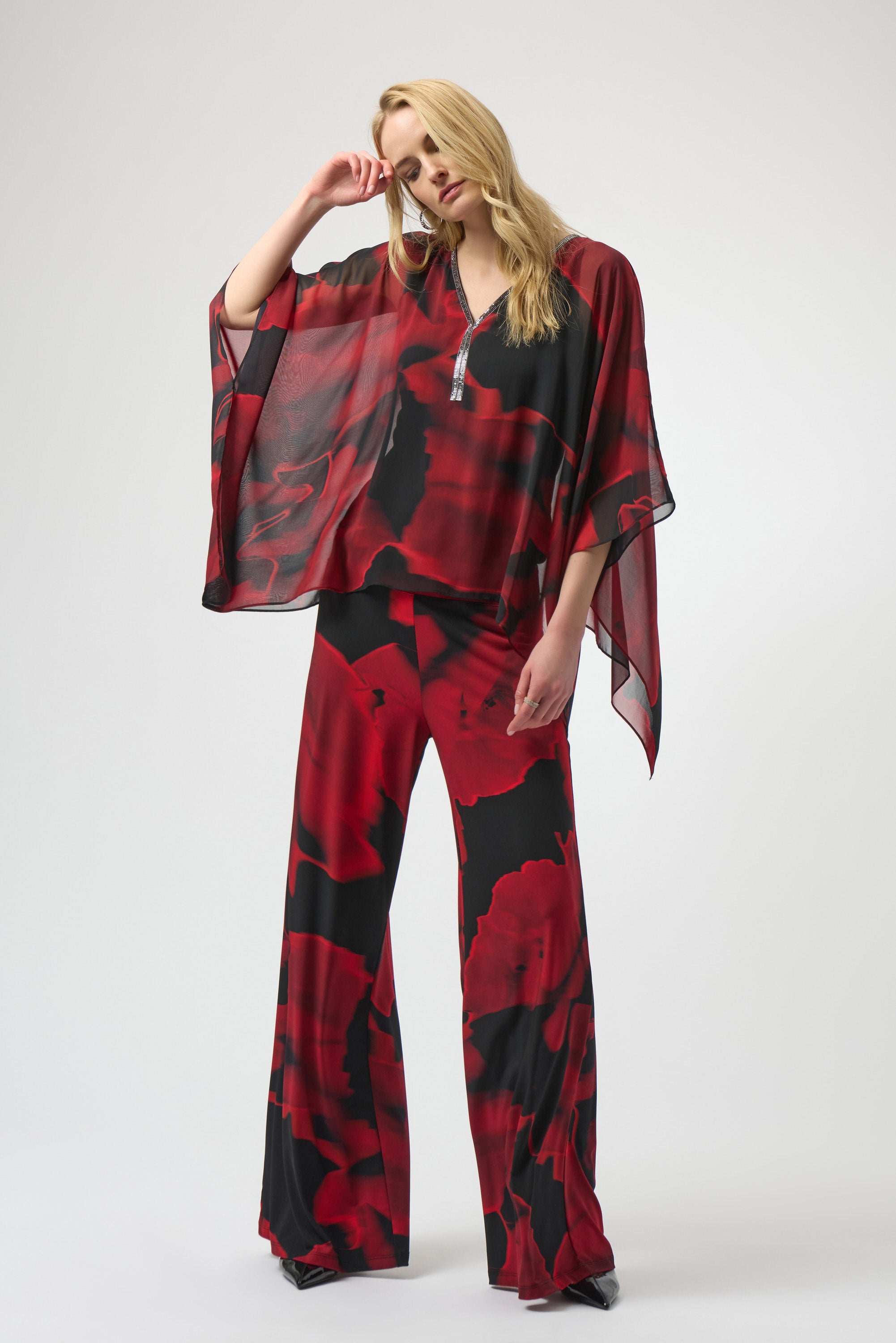 Jospeh Ribkoff Chiffon Abstract Print Poncho Top-254090