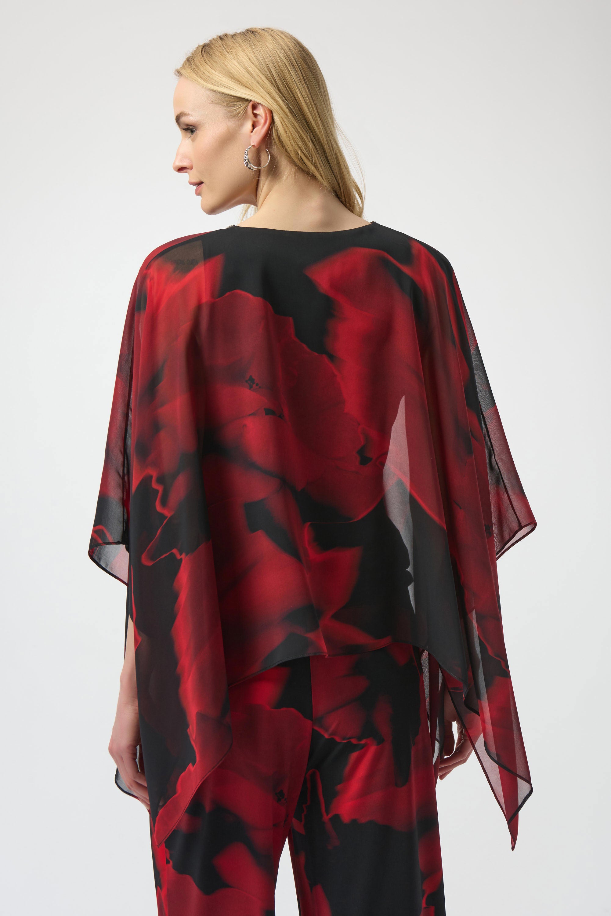 Jospeh Ribkoff Chiffon Abstract Print Poncho Top-254090