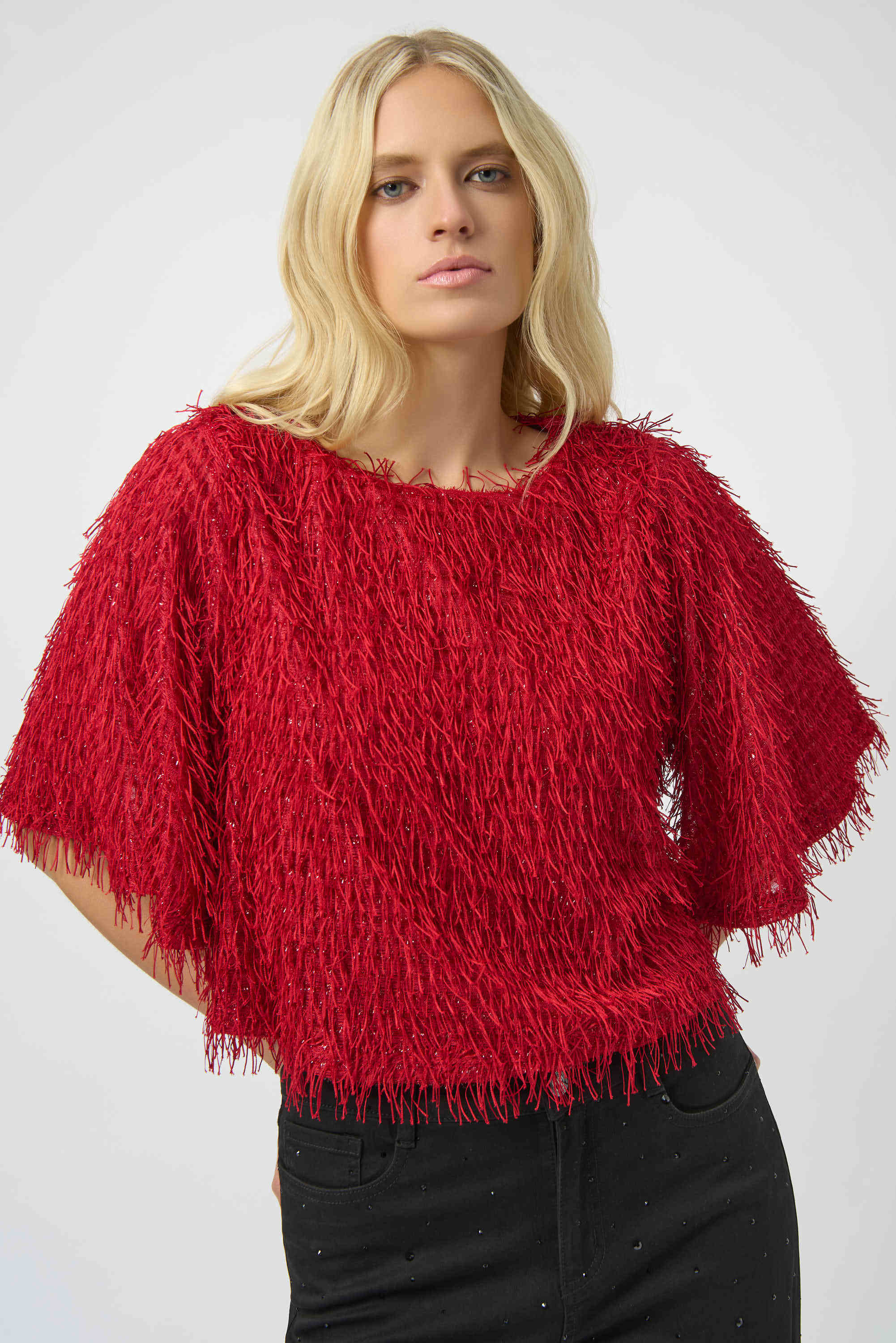 Joseph Ribkoff Novelty Fringe Boxy Top-254105