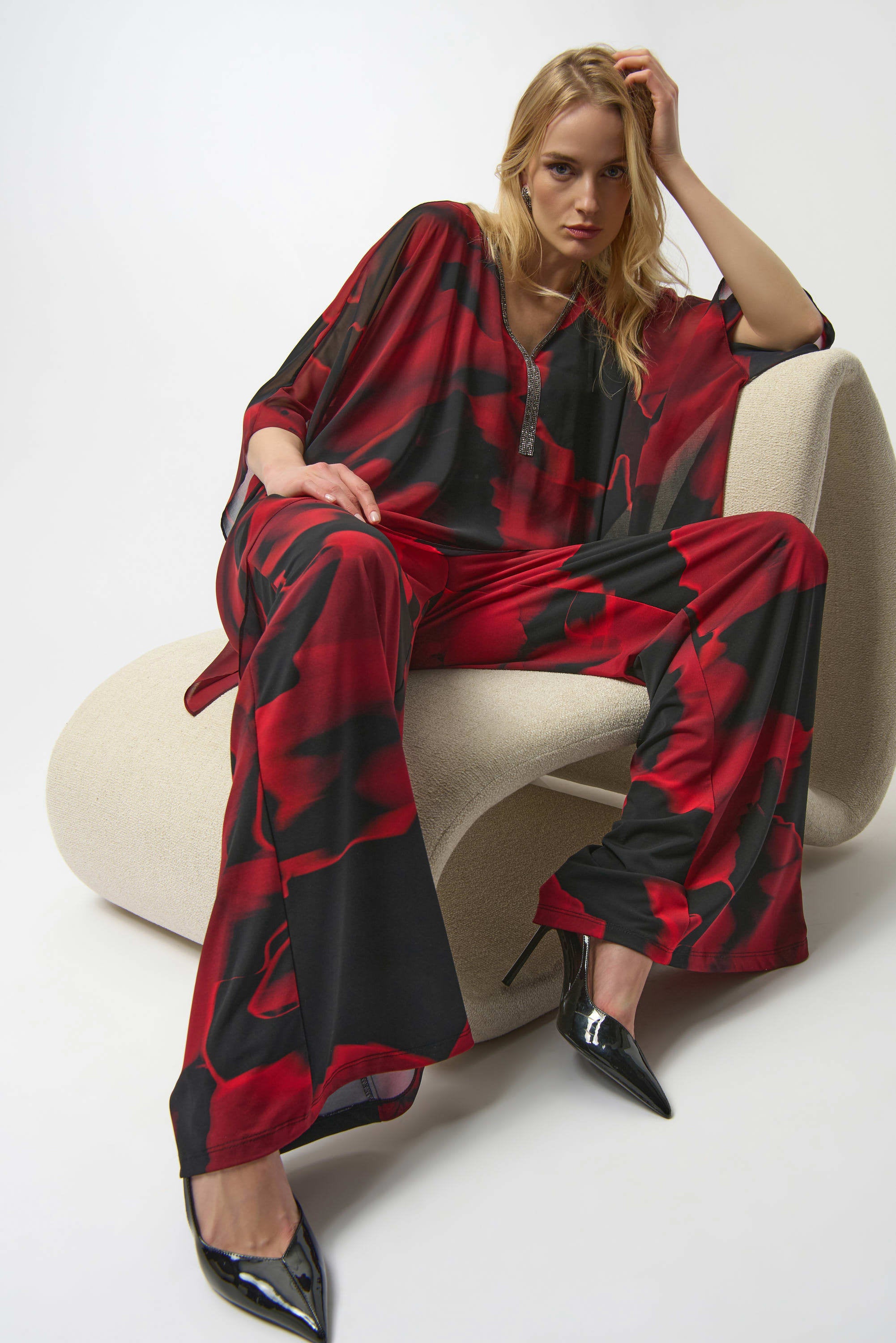 Joseph Ribkoff Silky Knit Abstract Print Wide Leg Pants-254198