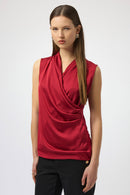 Joseph Ribkoff Recycled Satin & Silky Knit Sleeveless Wrap Top-254215