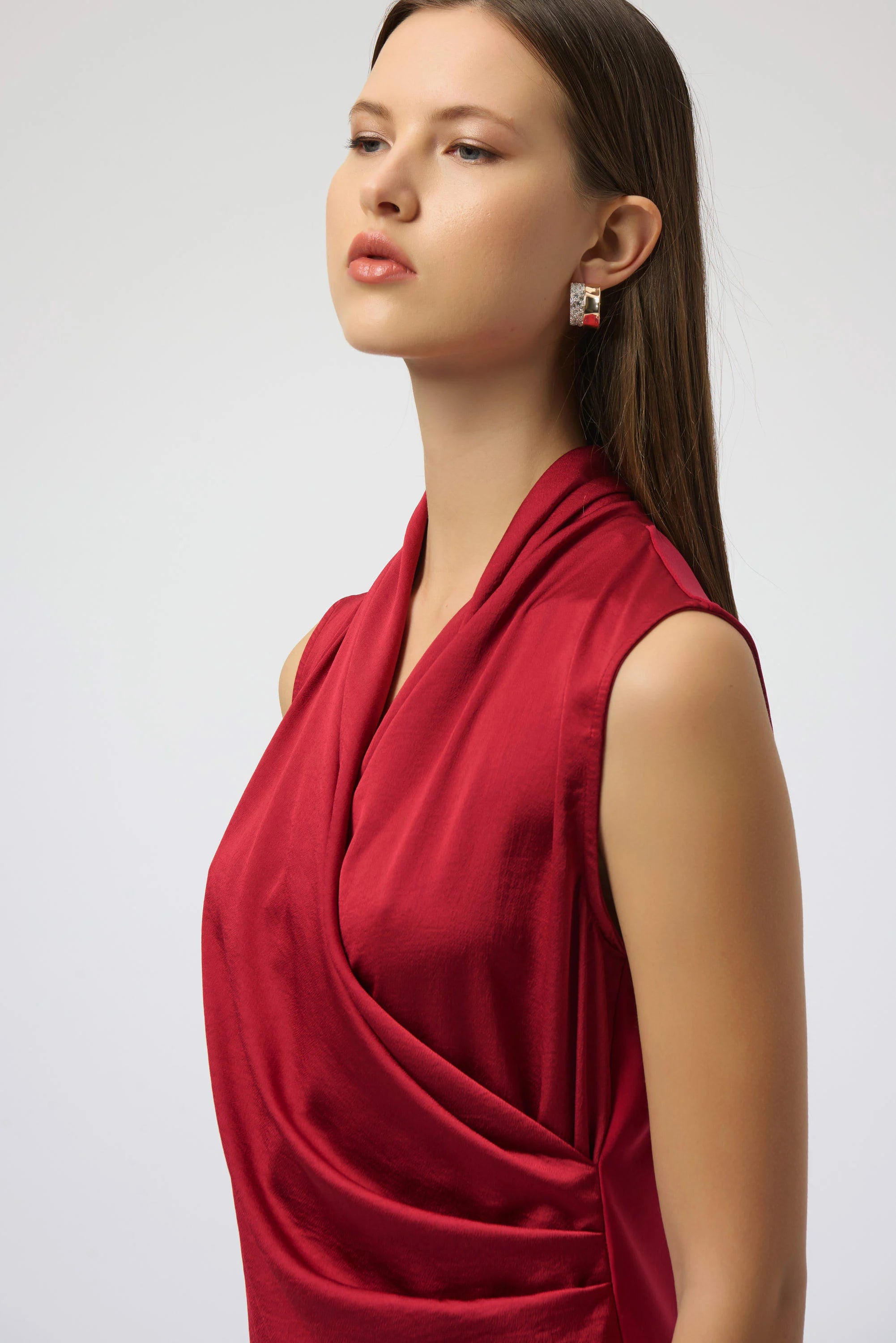 Joseph Ribkoff Recycled Satin & Silky Knit Sleeveless Wrap Top-254215