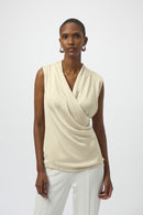 Joseph Ribkoff Recycled Satin & Silky Knit Sleeveless Wrap Top-254215
