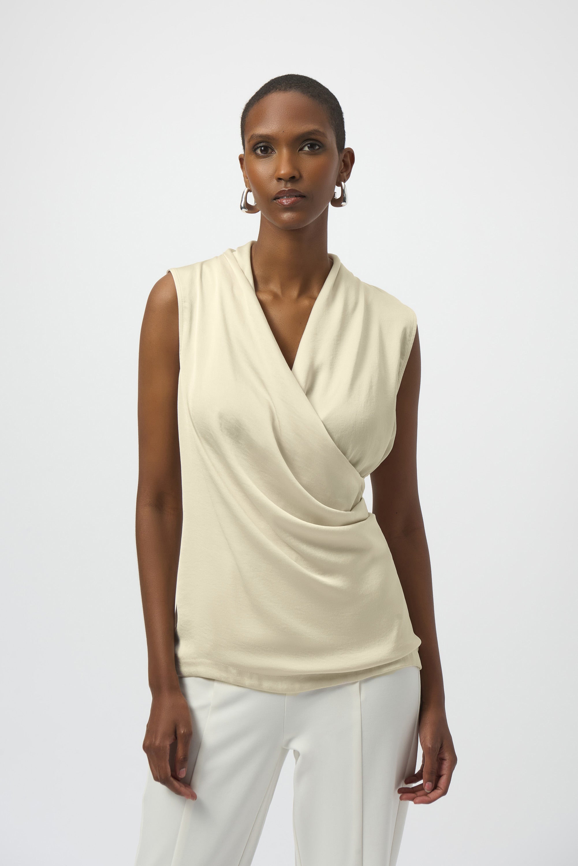 Joseph Ribkoff Recycled Satin & Silky Knit Sleeveless Wrap Top-254215