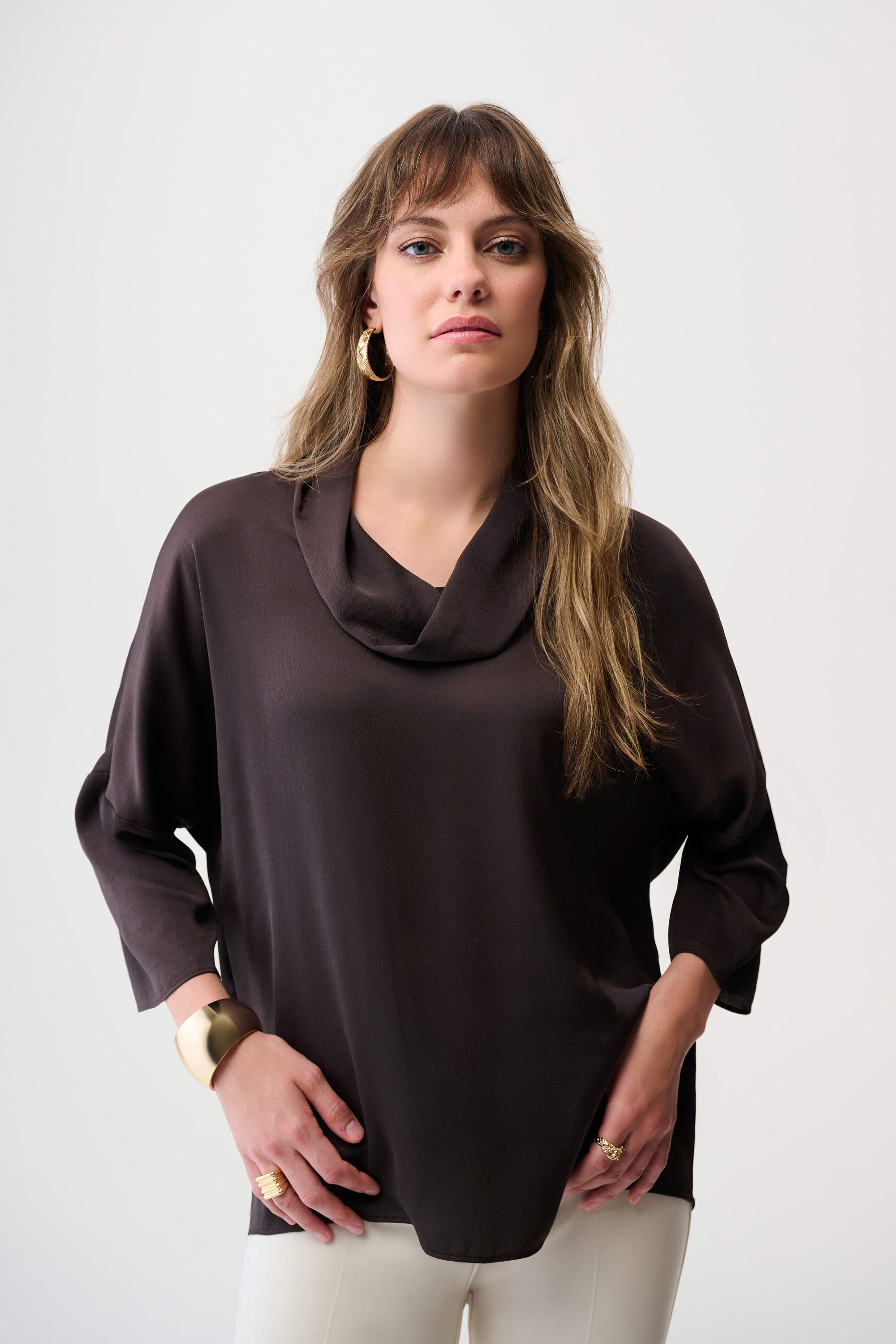 Joseph Ribkoff Satin Boxy Tunic with Cowl Collar-254217
