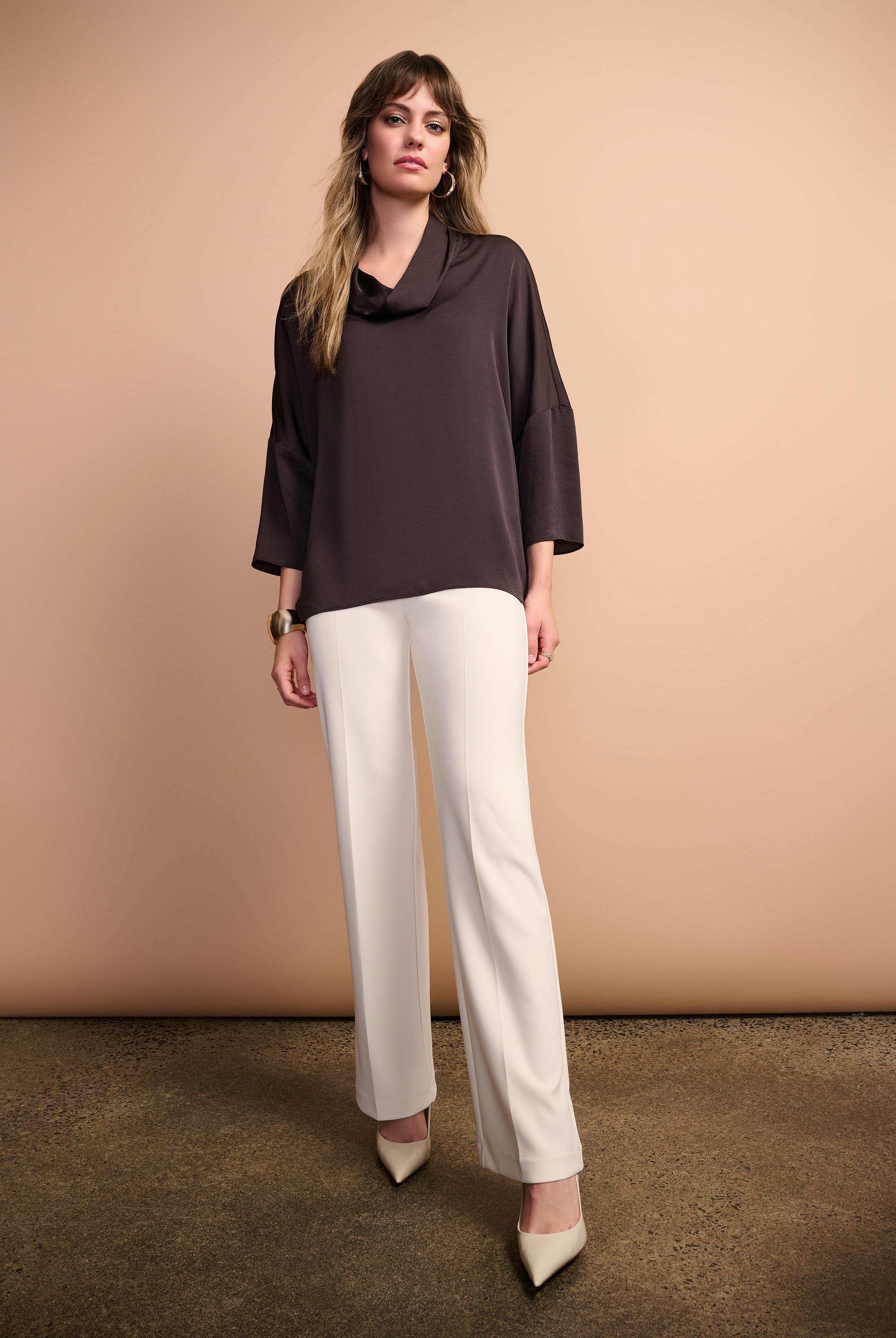 Joseph Ribkoff Satin Boxy Tunic with Cowl Collar | Unique Apparel USA