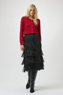 Joseph Ribkoff Pleated Pencil Skirt with Tiered Fringes-254901