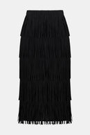 Joseph Ribkoff Pleated Pencil Skirt with Tiered Fringes-254901