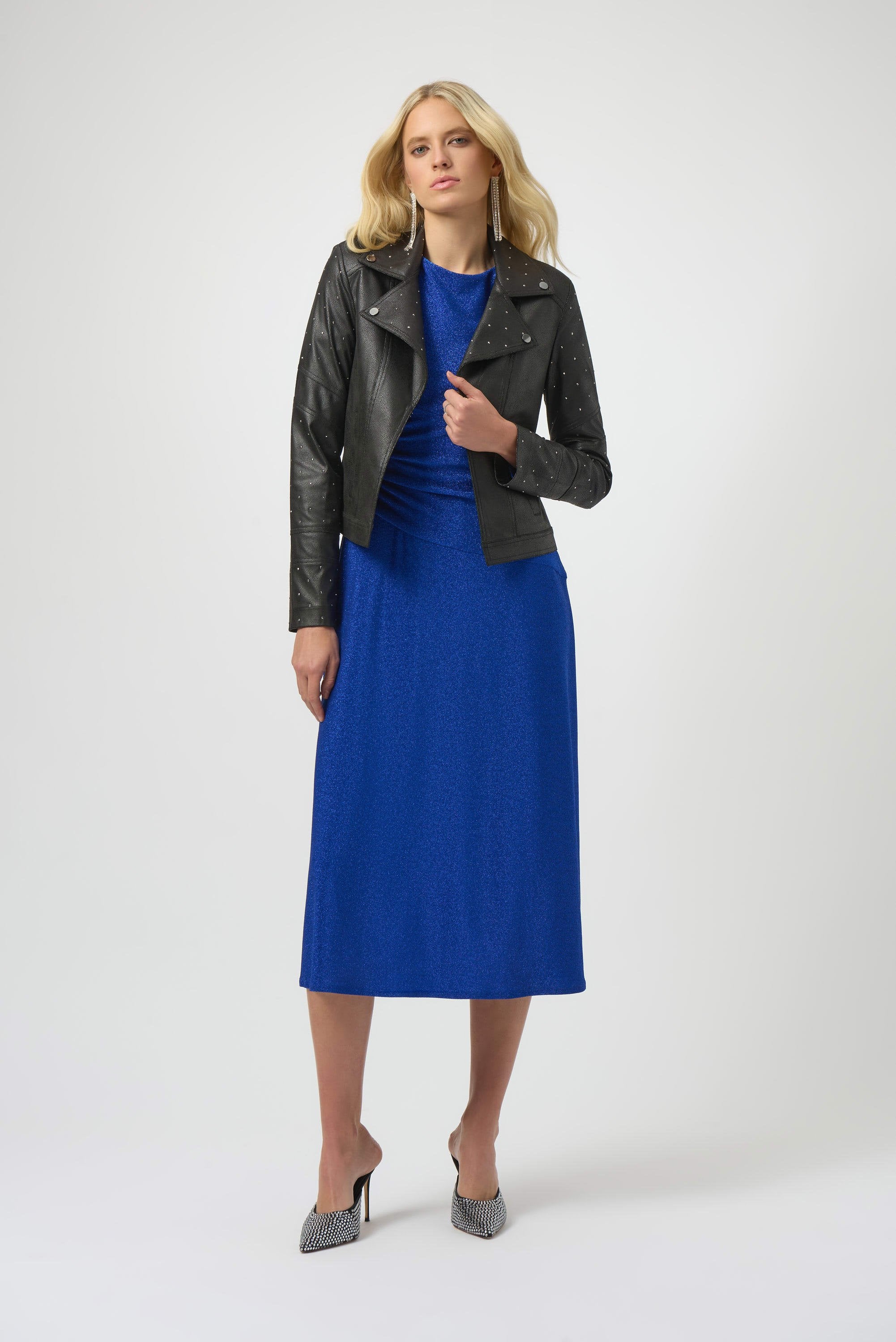 Joseph Ribkoff Foiled Faux Suede Fitted Jacket with Rhinestones-254904