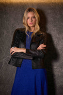 Joseph Ribkoff Foiled Faux Suede Fitted Jacket with Rhinestones-254904