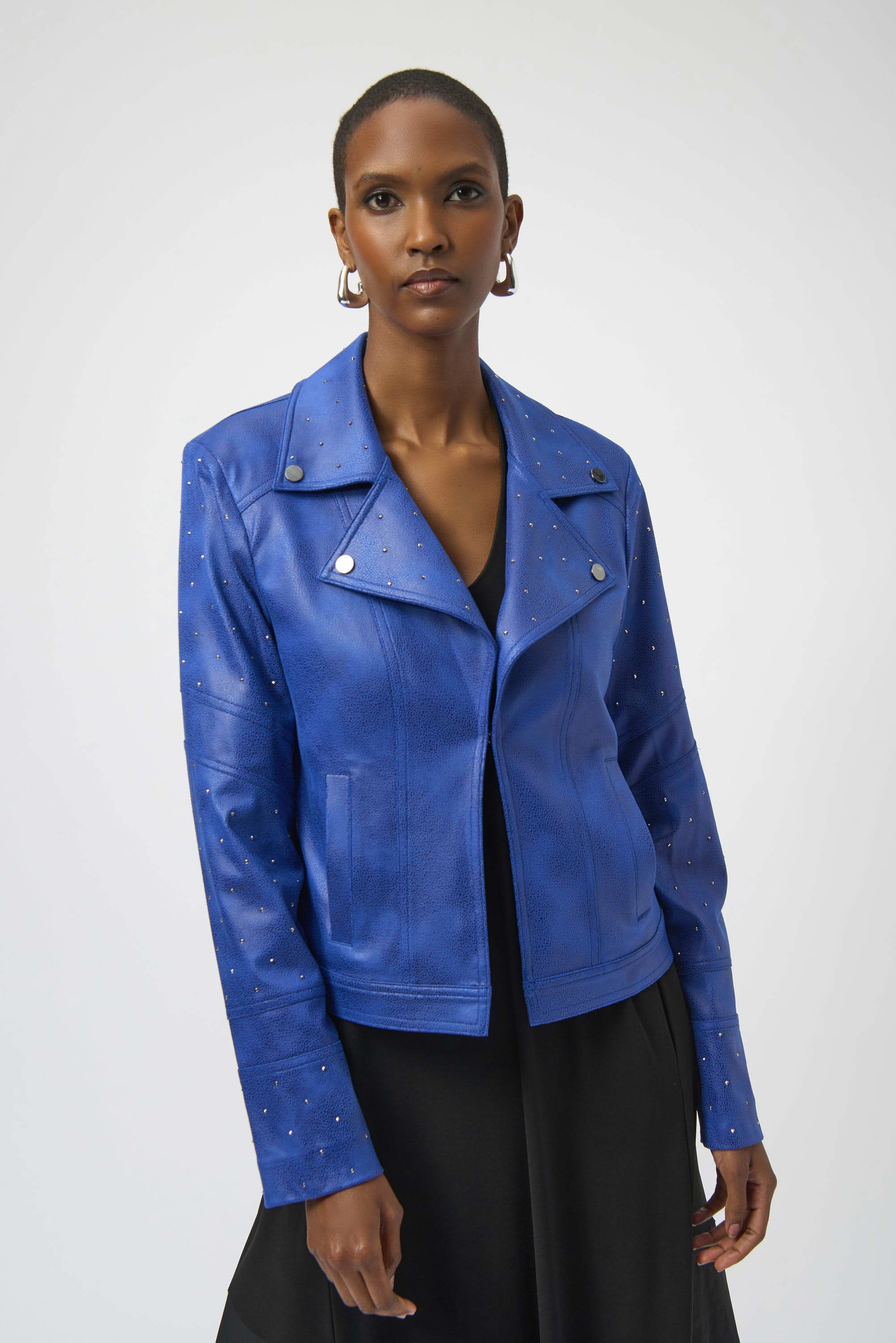 Joseph Ribkoff Foiled Faux Suede Fitted Jacket with Rhinestones-254904