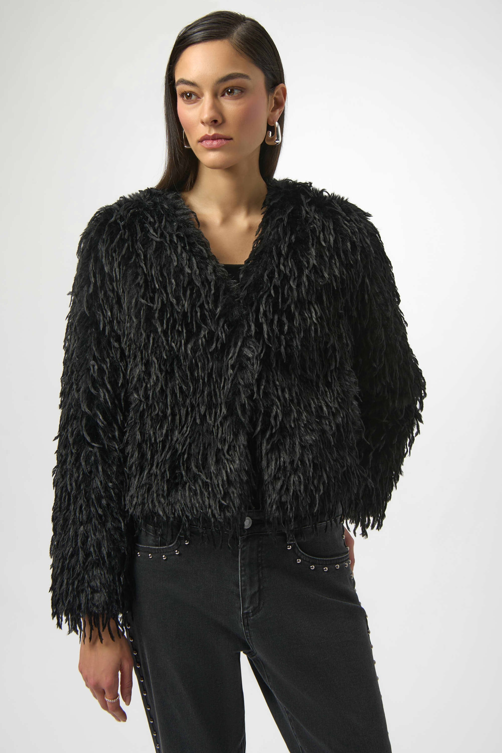 Joseph Ribkoff Faux Fur Collarless Boxy Jacket-254905