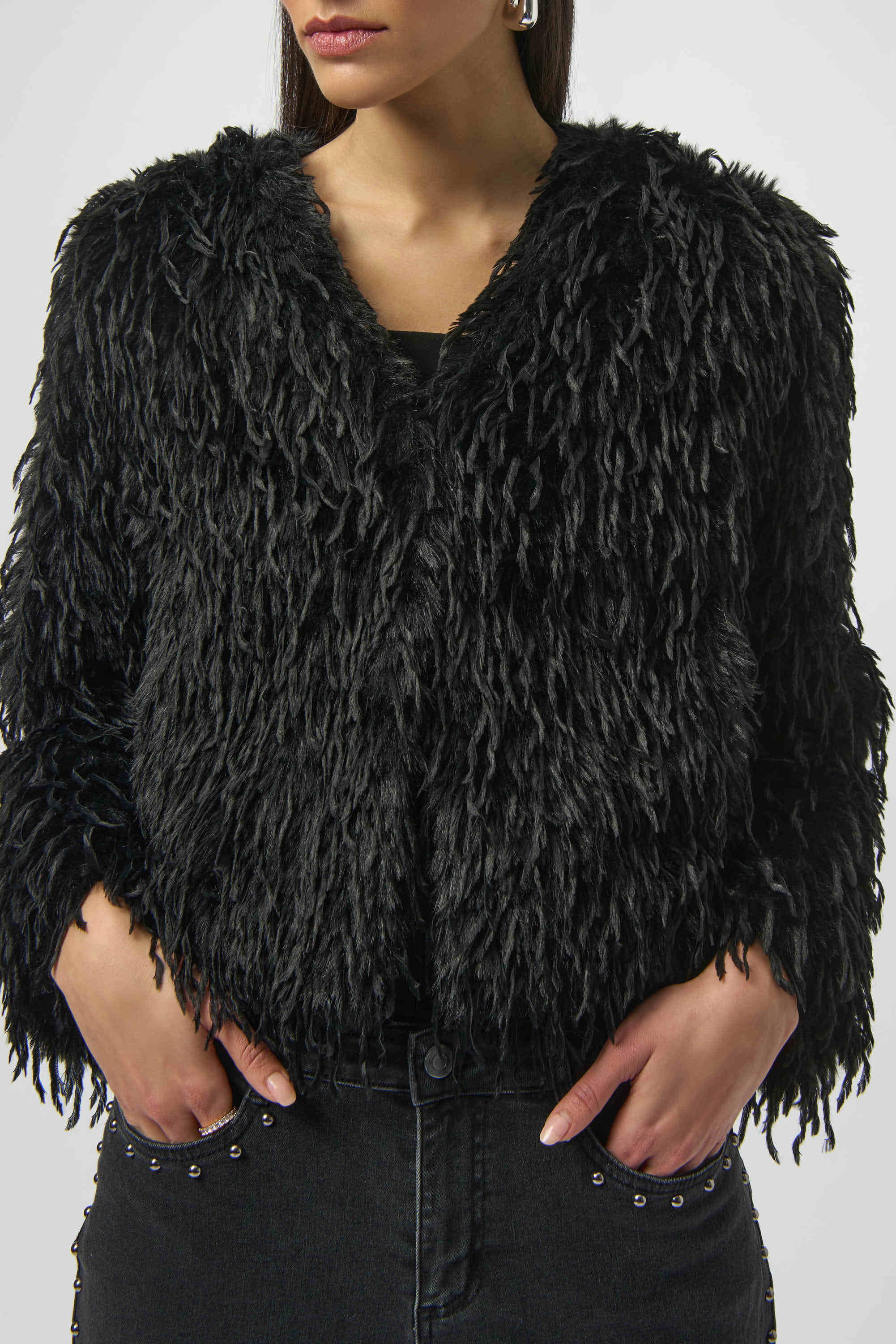 Joseph Ribkoff Faux Fur Collarless Boxy Jacket-254905