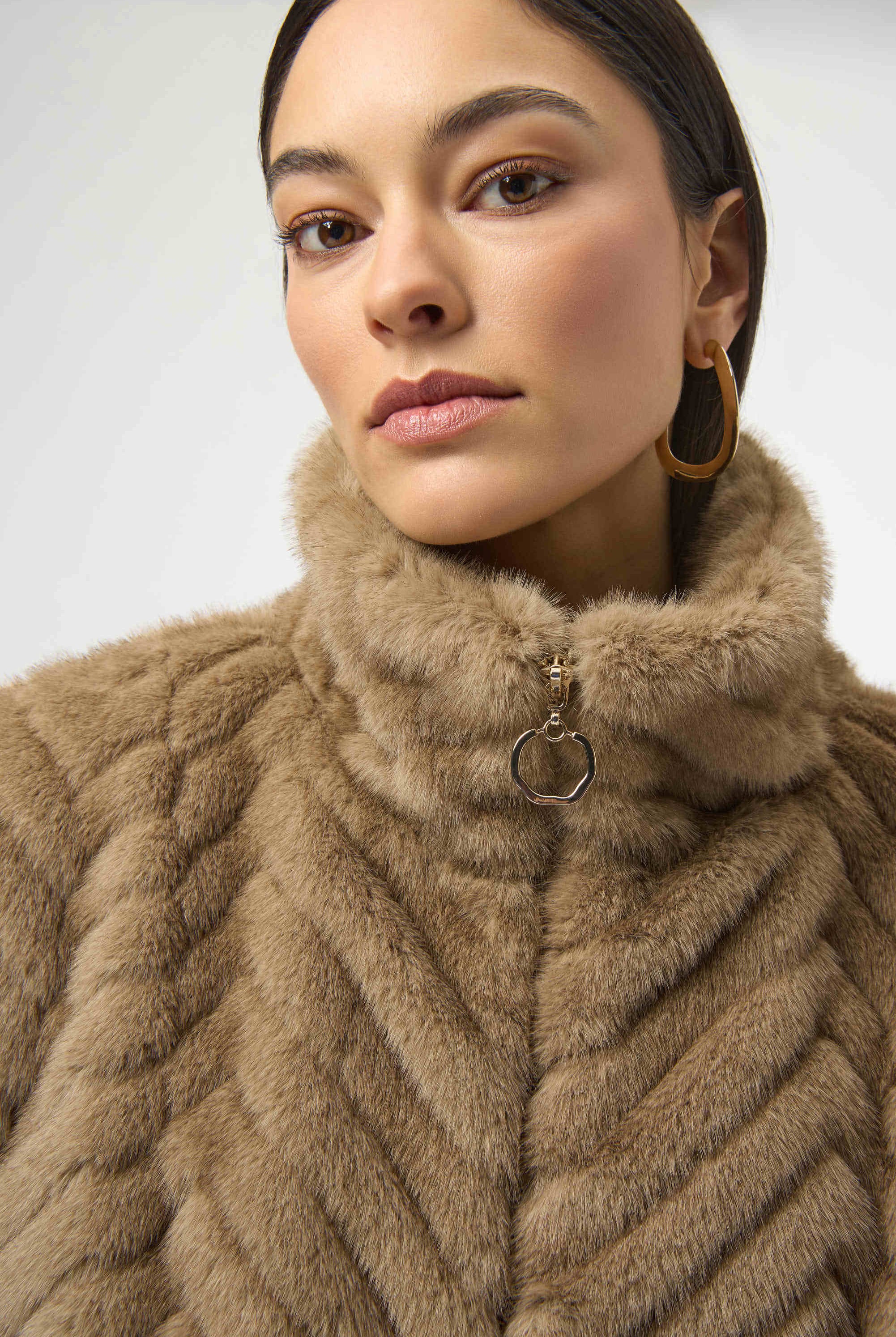 Joseph Ribkoff Chevron Faux Fur Mock Neck Vest | Unique Apparel USA