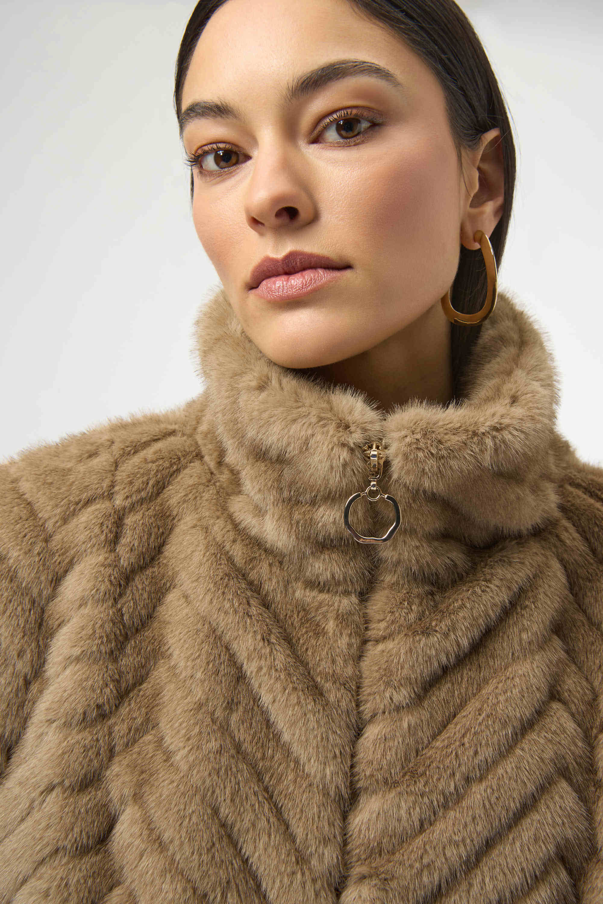 Joseph Ribkoff Chevron Faux Fur Mock Neck Vest-254906