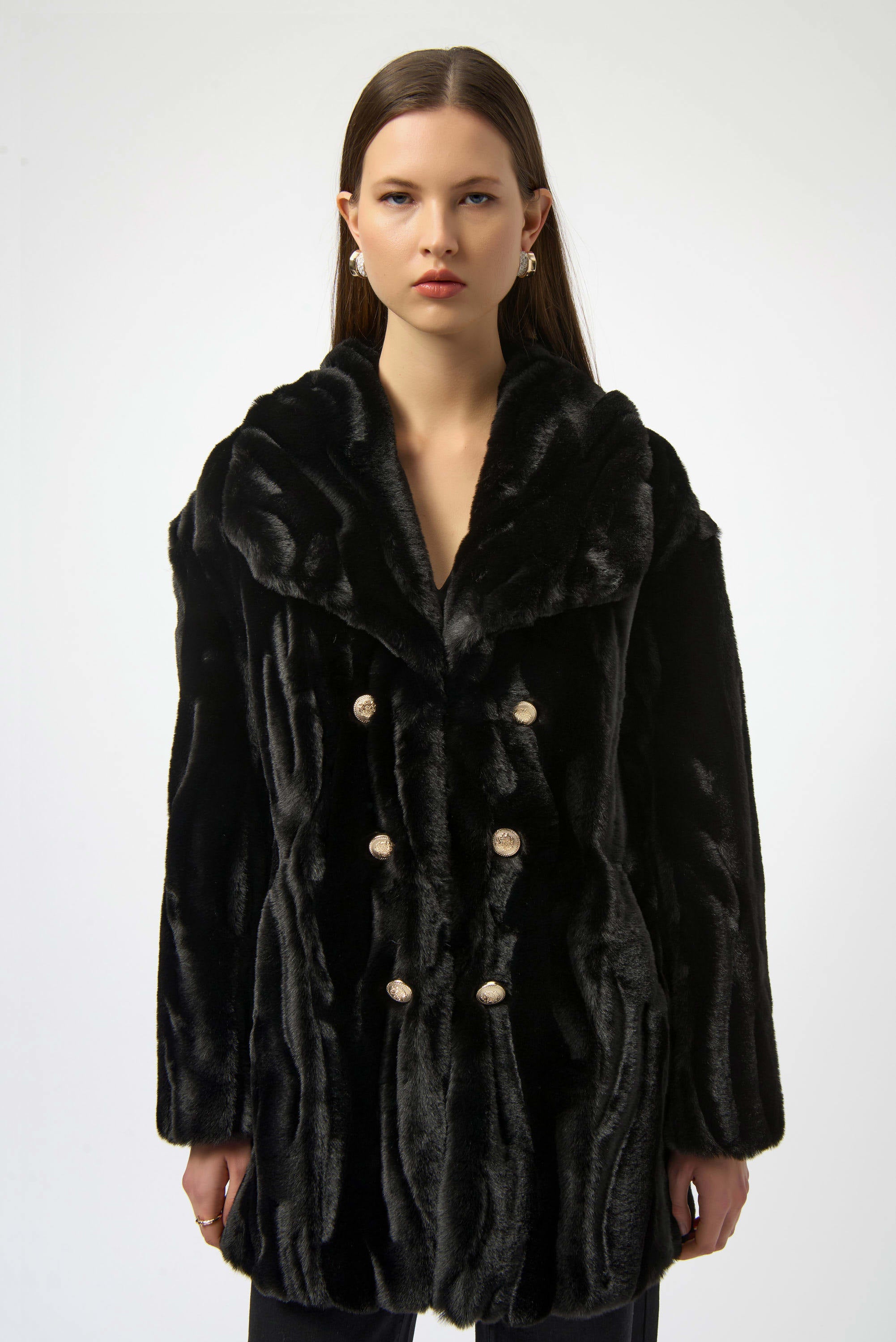 Joseph Ribkoff Textured Faux Fur Shawl Collar Coat-254908