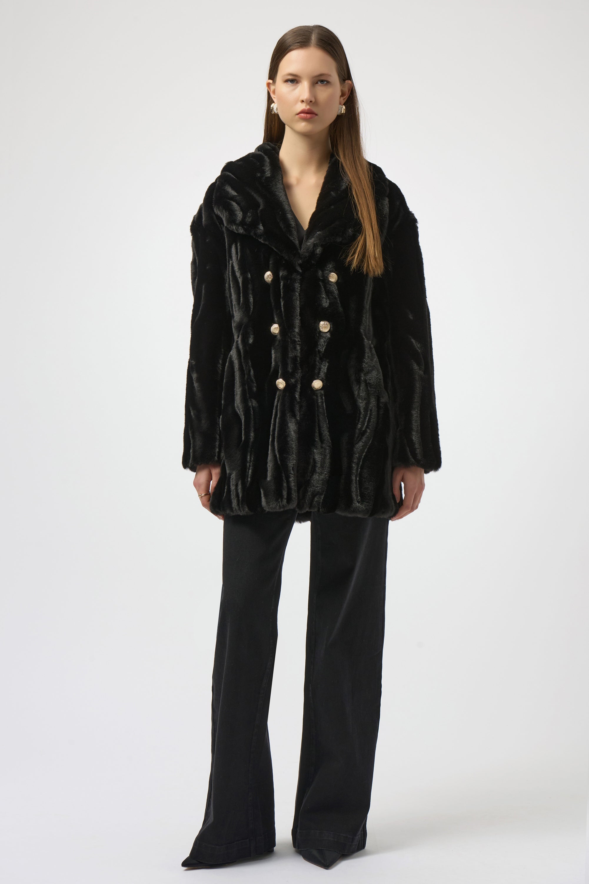 Joseph Ribkoff Textured Faux Fur Shawl Collar Coat-254908