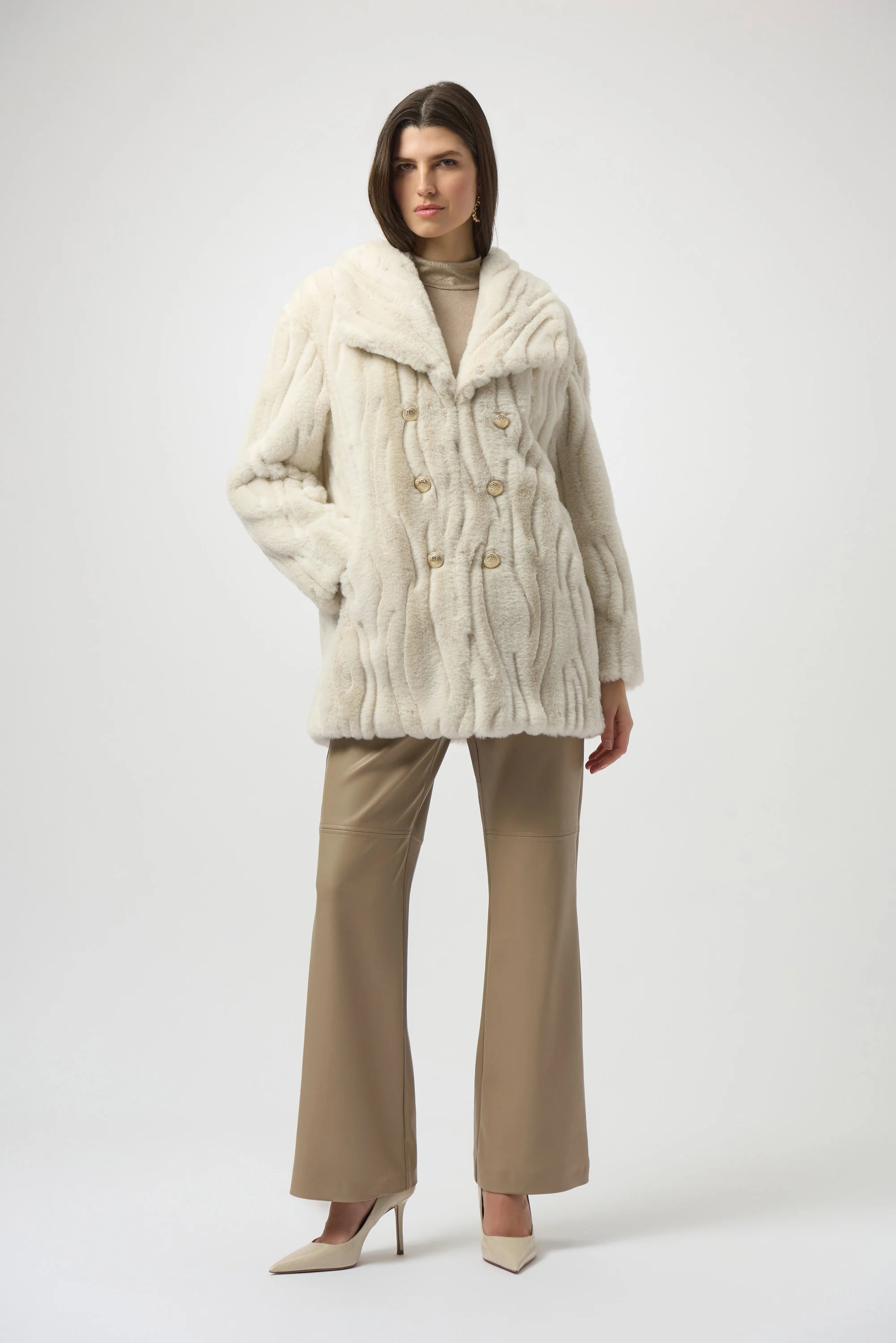 Joseph Ribkoff Textured Faux Fur Shawl Collar Coat-254908