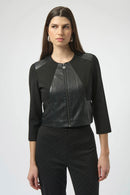 Joseph Ribkoff Heavy Knit and Leatherette Fitted Jacket-254928