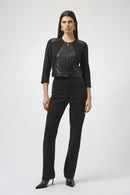 Joseph Ribkoff Heavy Knit and Leatherette Fitted Jacket-254928