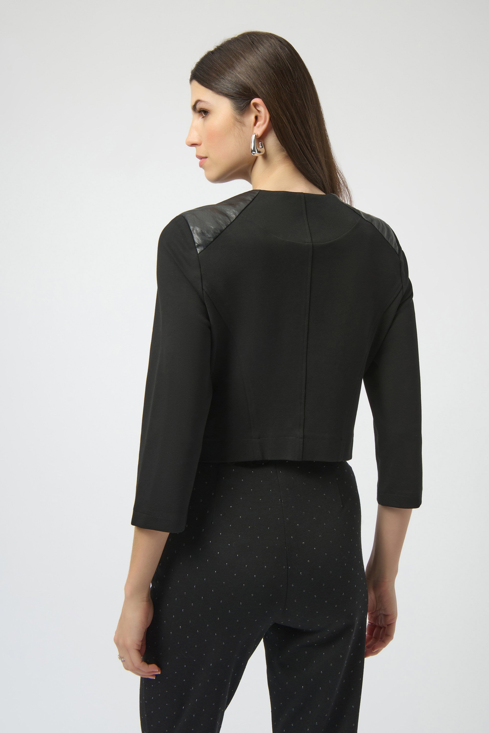 Joseph Ribkoff Heavy Knit and Leatherette Fitted Jacket-254928