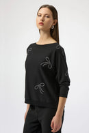 Joseph Ribkoff Sweater Knit Pullover with Iron-On Bow Detail-254950