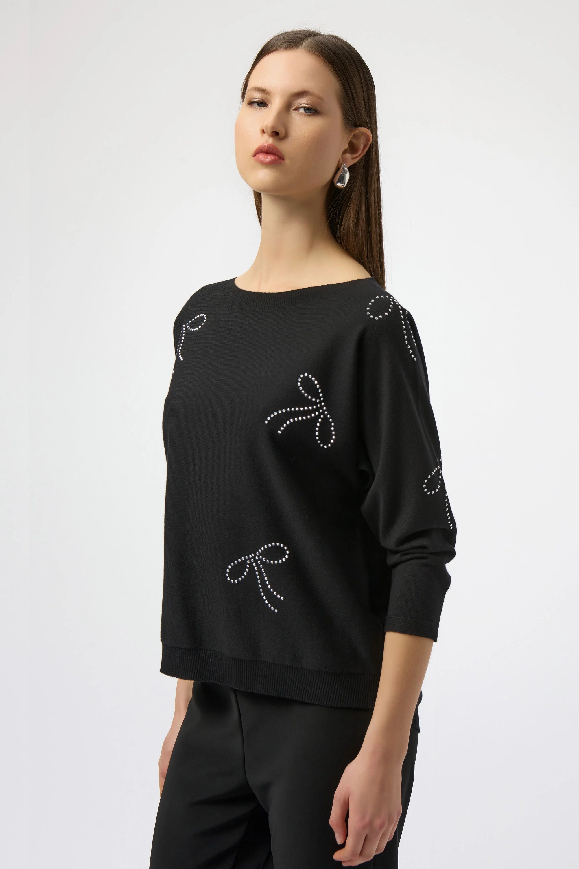 Joseph Ribkoff Sweater Knit Pullover with Iron-On Bow Detail-254950
