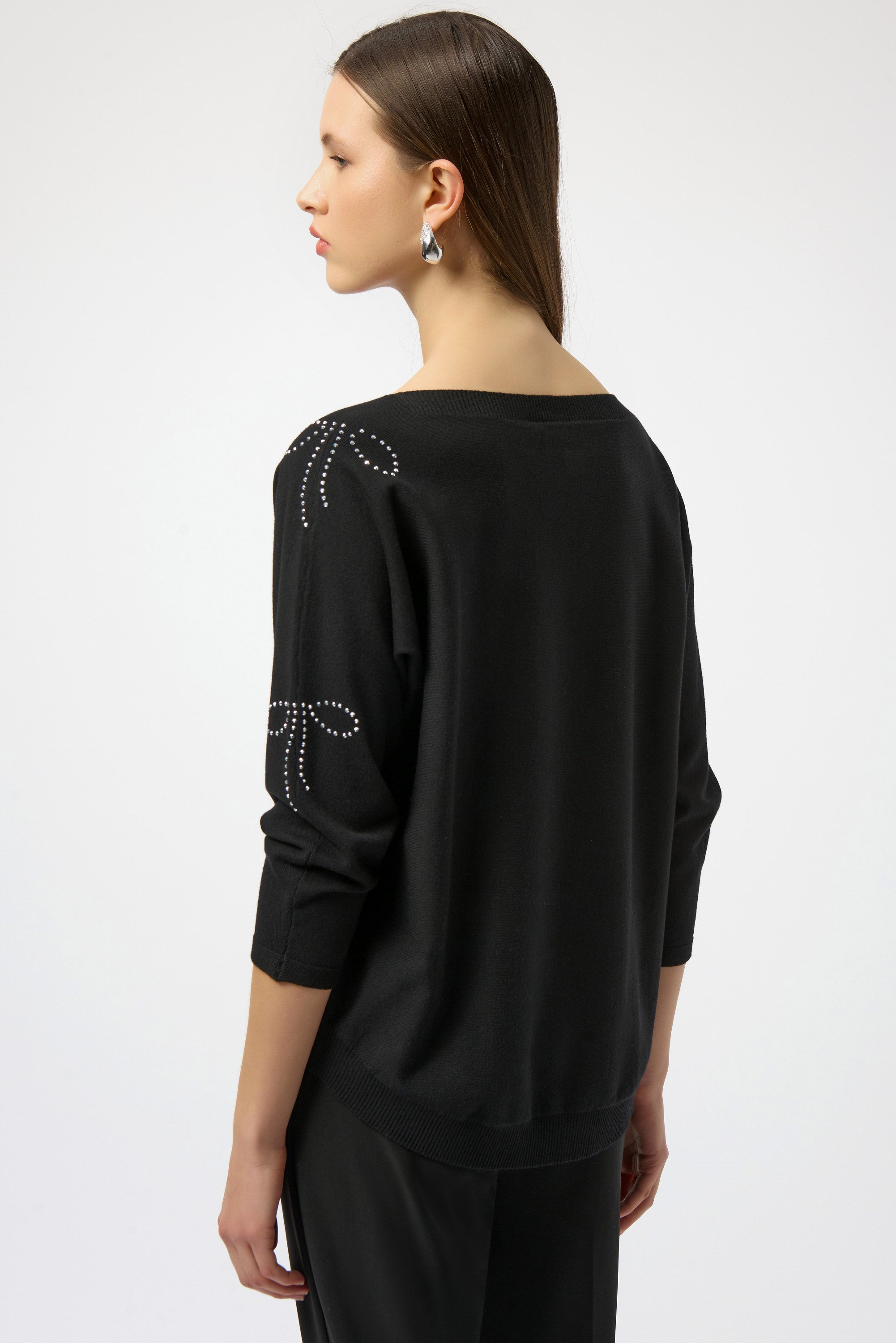 Joseph Ribkoff Sweater Knit Pullover with Iron-On Bow Detail-254950