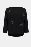 Joseph Ribkoff Sweater Knit Pullover with Iron-On Bow Detail-254950