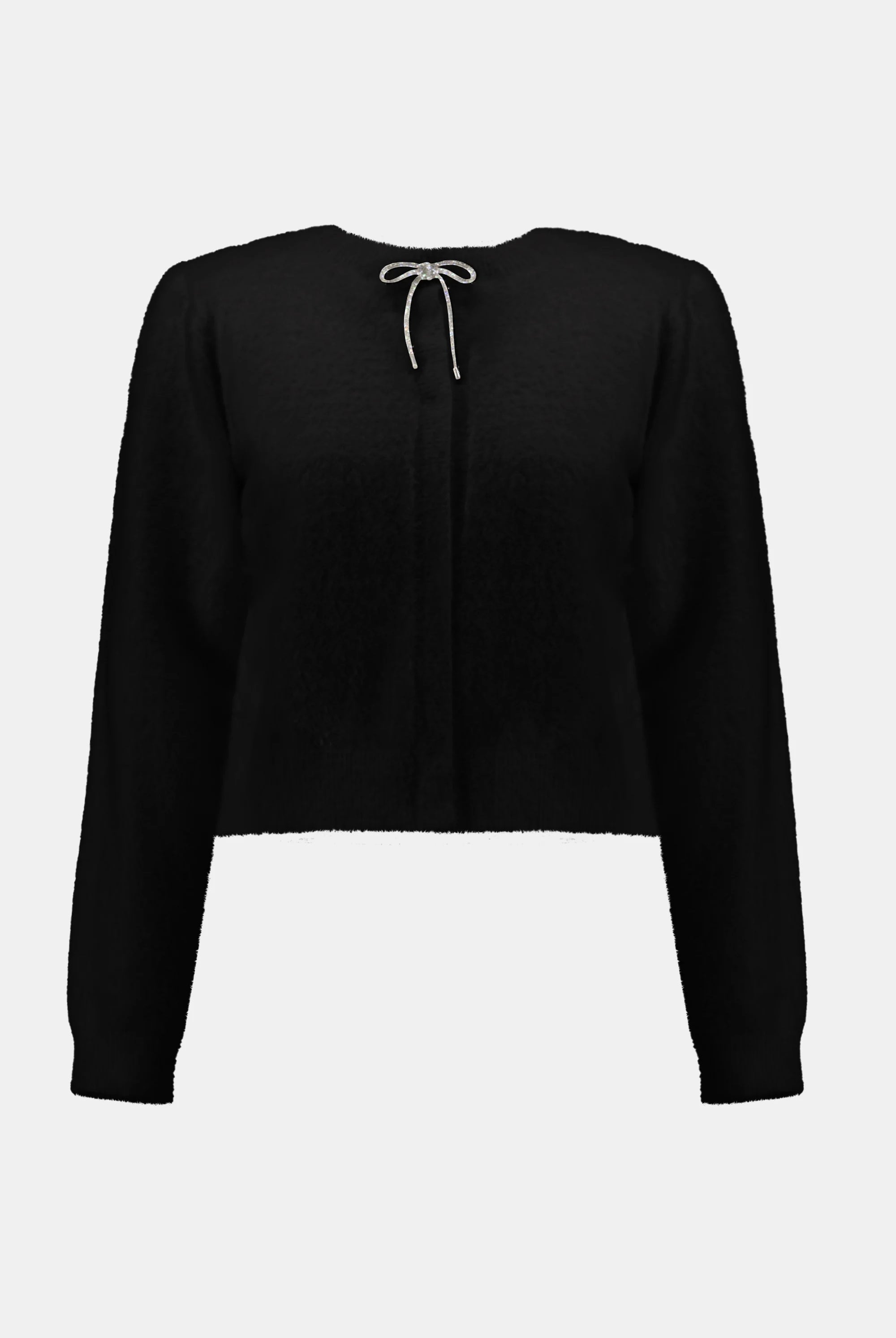 Joseph Ribkoff Feather Yarn Cardigan with Rhinestone Bow | Unique Apparel USA