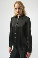Joseph Ribkoff Satin Blouse with Back Cowl Neck and Rhinestone Detail-254967