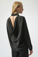 Joseph Ribkoff Satin Blouse with Back Cowl Neck and Rhinestone Detail-254967