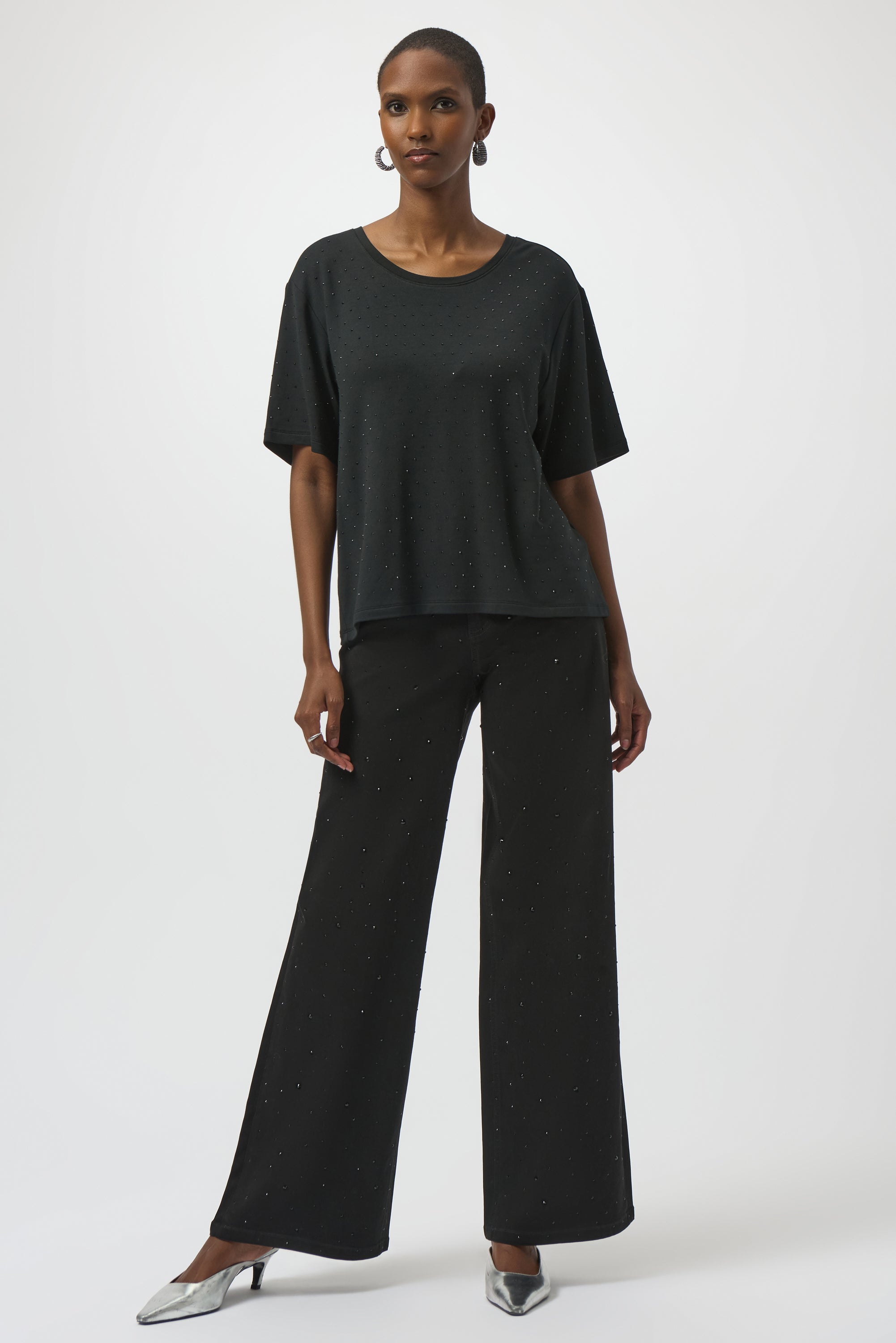 Joseph Ribkoff Knit Scoop Neck Top with Rhinestones-254968