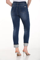 Frank Lyman Dark Wash Cuffed Jeans with Rhinestone Trim-256761U