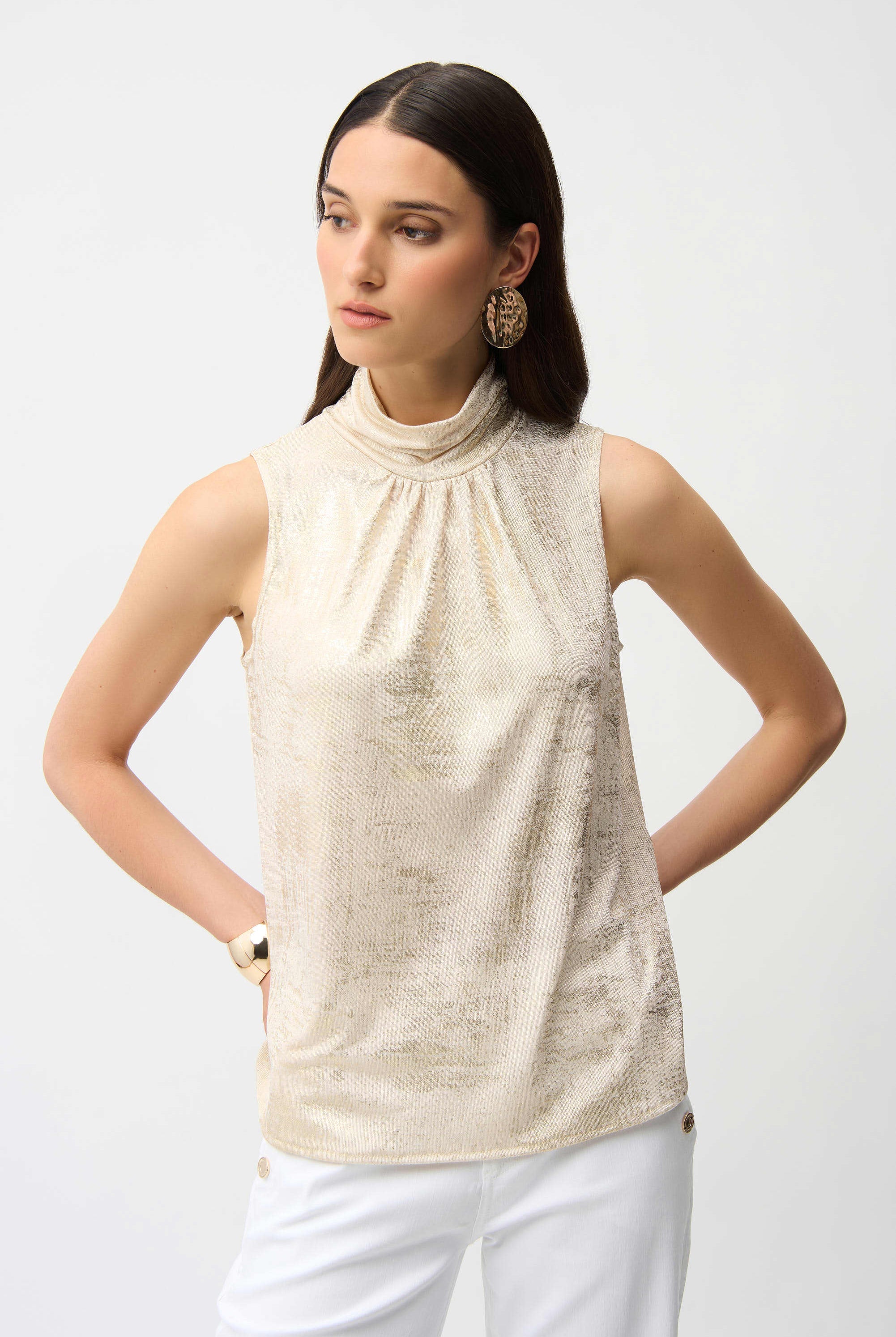 Joseph Ribkoff Foiled Knit Straight Sleeveless Top | Unique Apparel USA