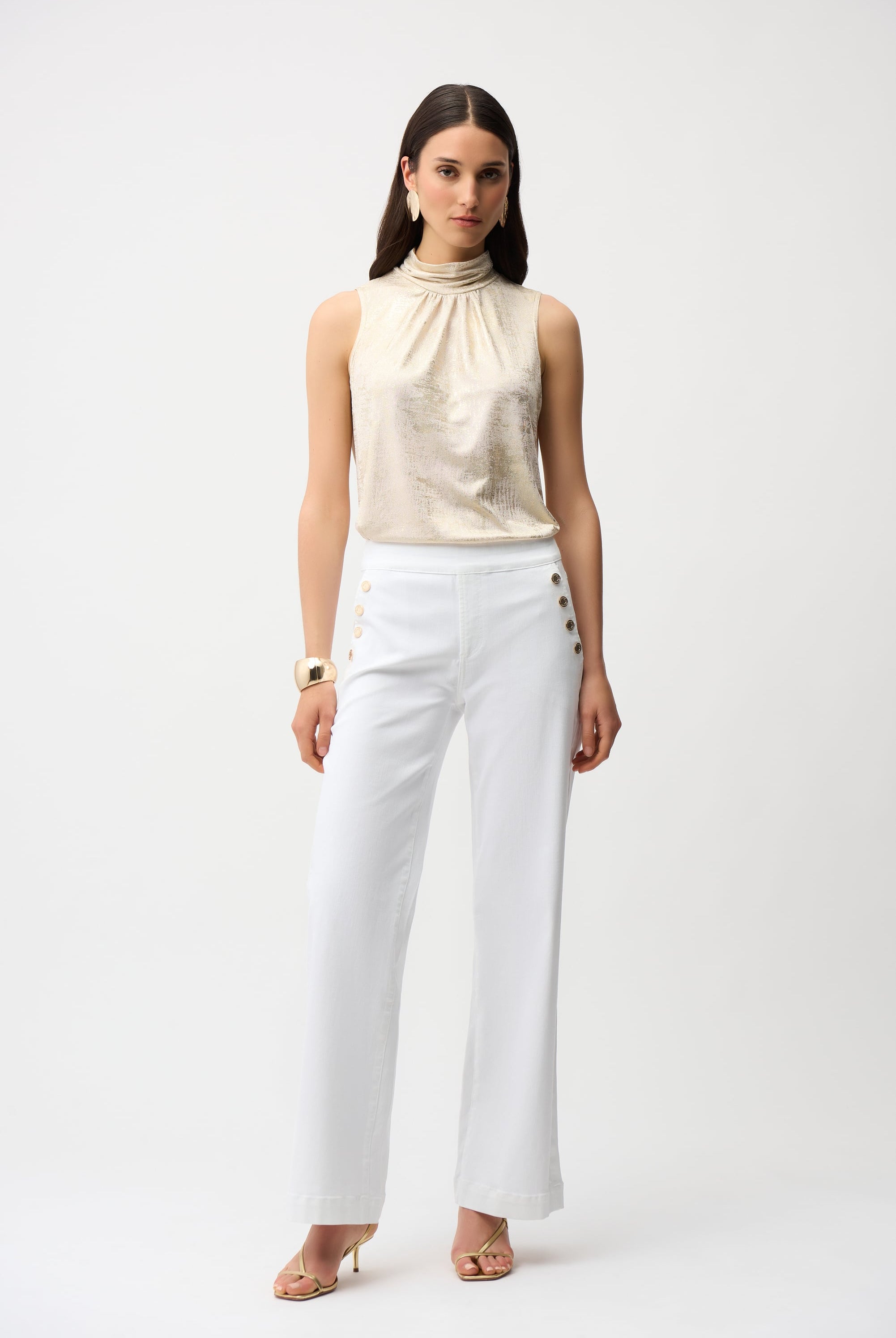 Foiled Knit Straight Sleeveless Top